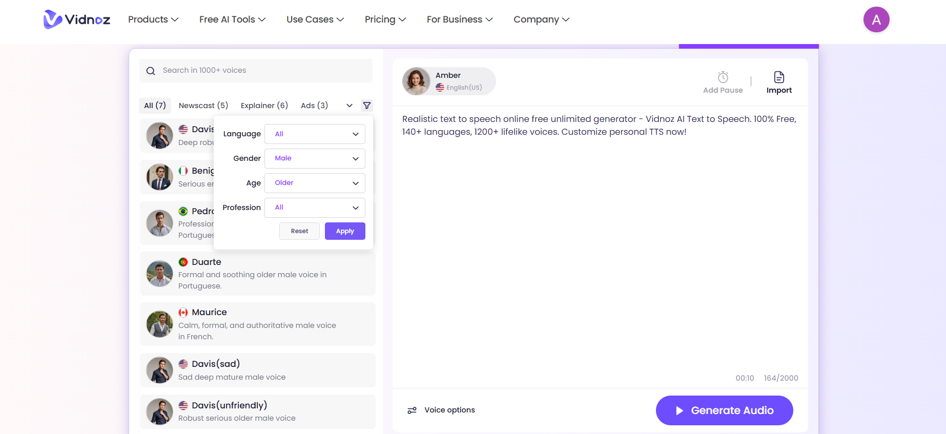 Vidnoz AI text to speech