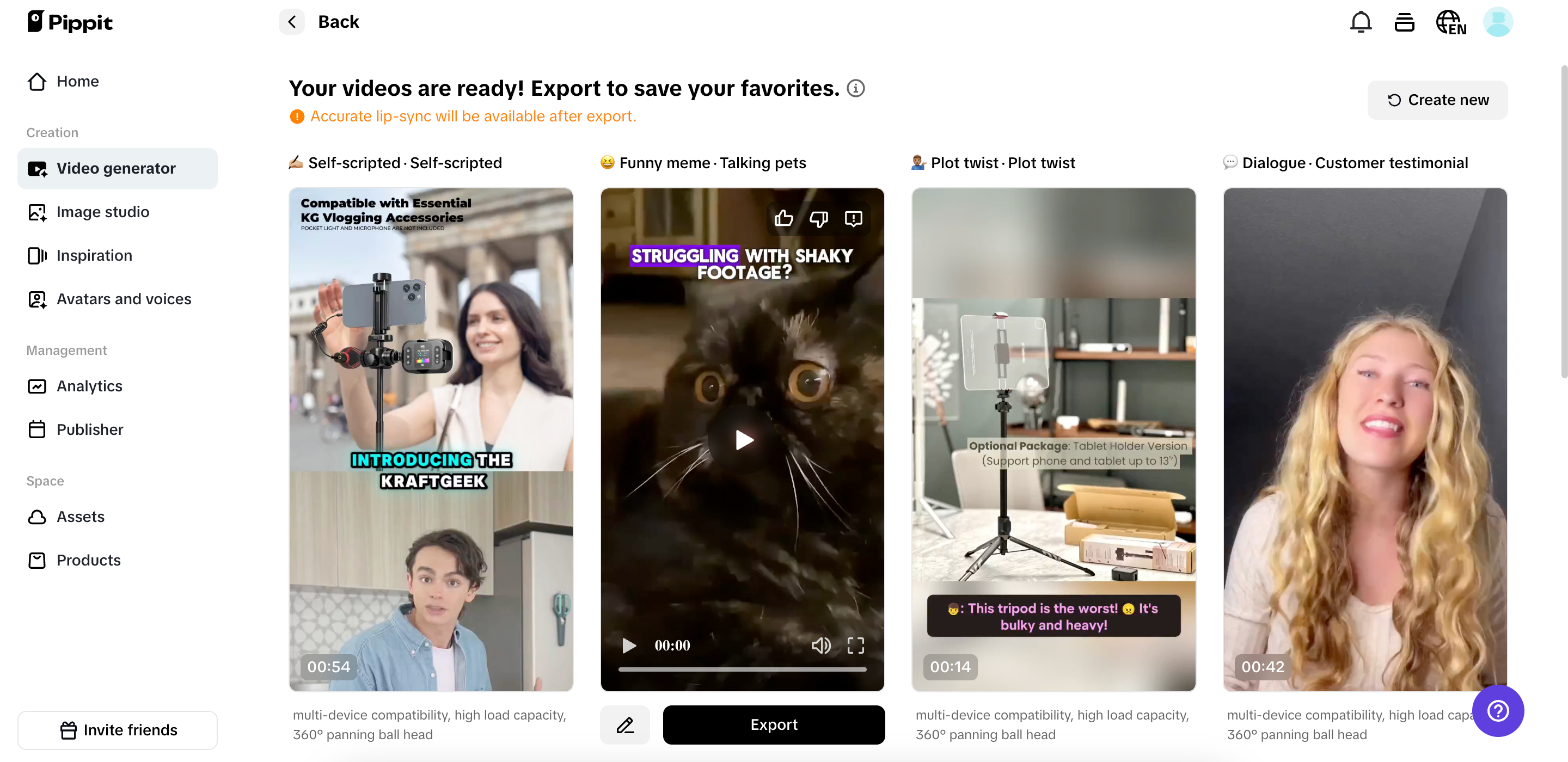 Select your preferred generated video
