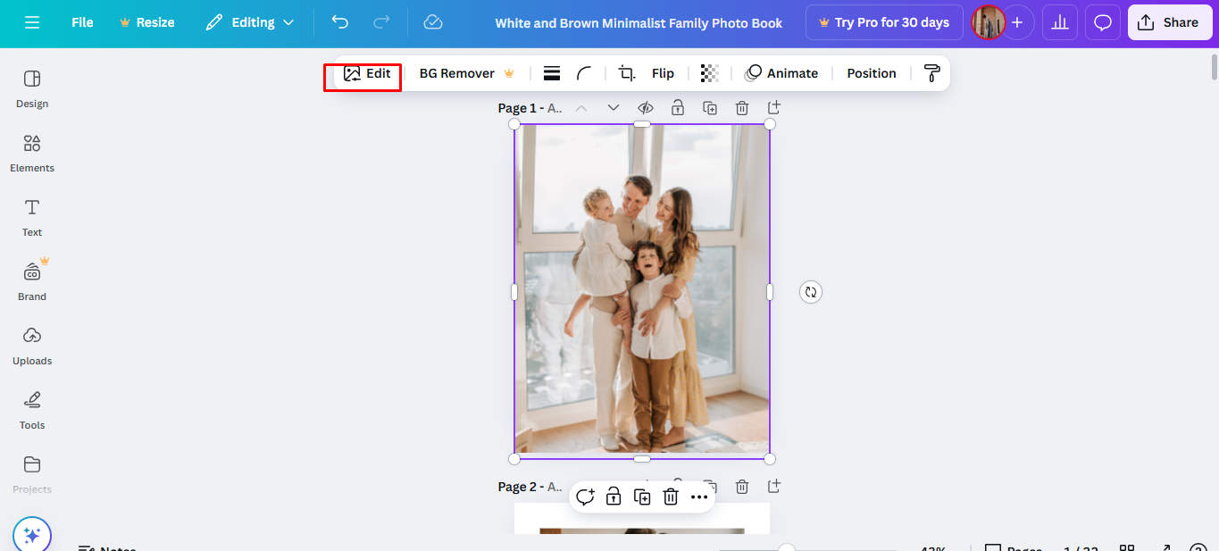 Accéder aux outils d'édition de Canva pour flouter une photo