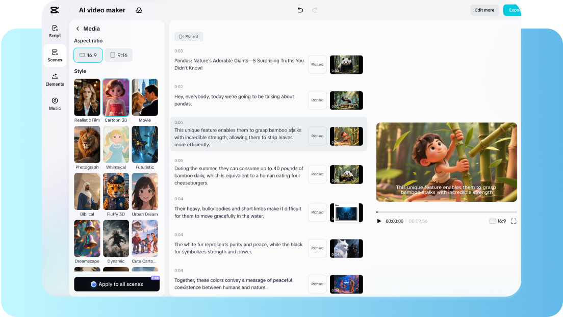 Tukar skrip AI anda dengan serta-merta menjadi video penuh menggunakan ciri satu klik CapCut Web