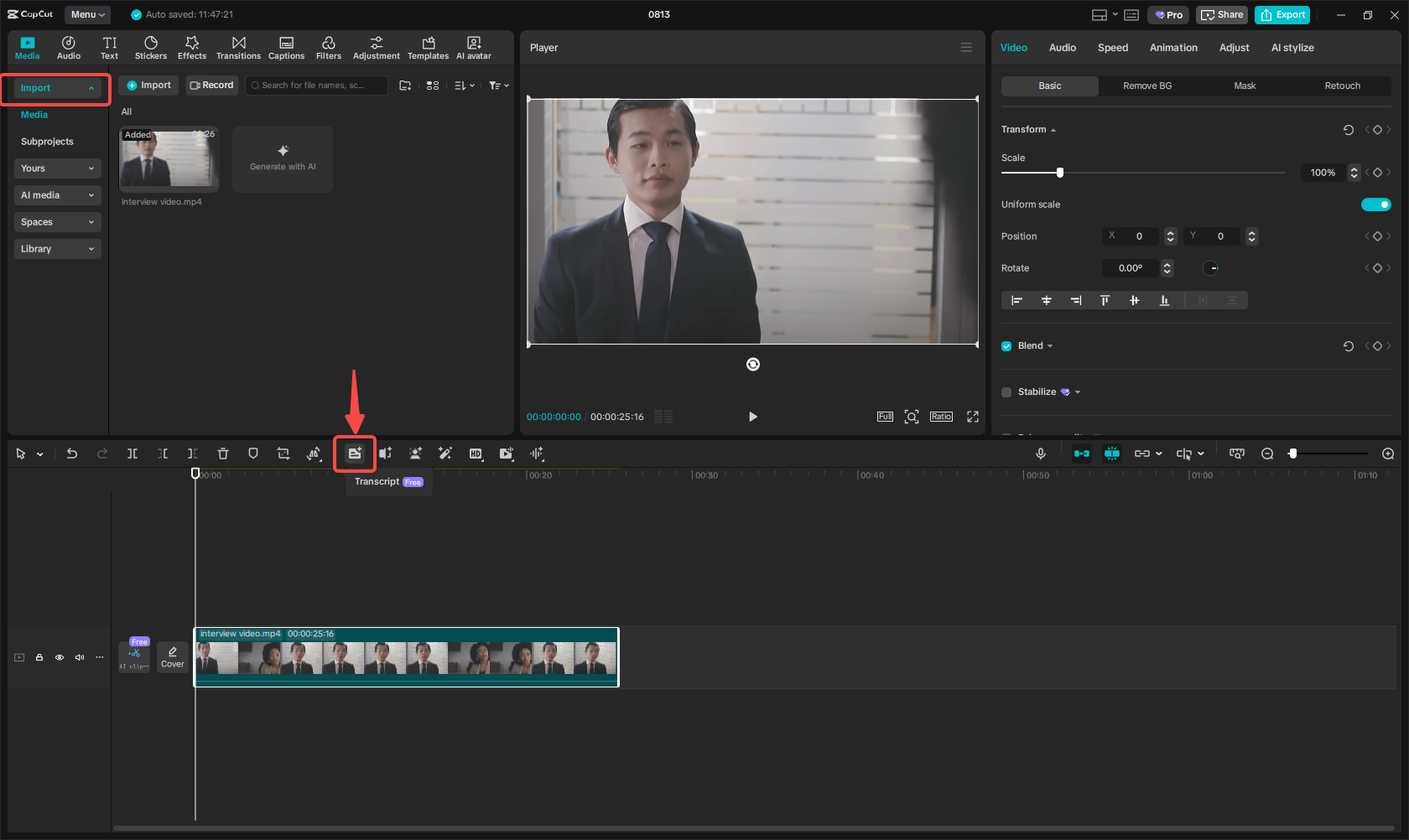 De transcriptie-functie voor een video openen