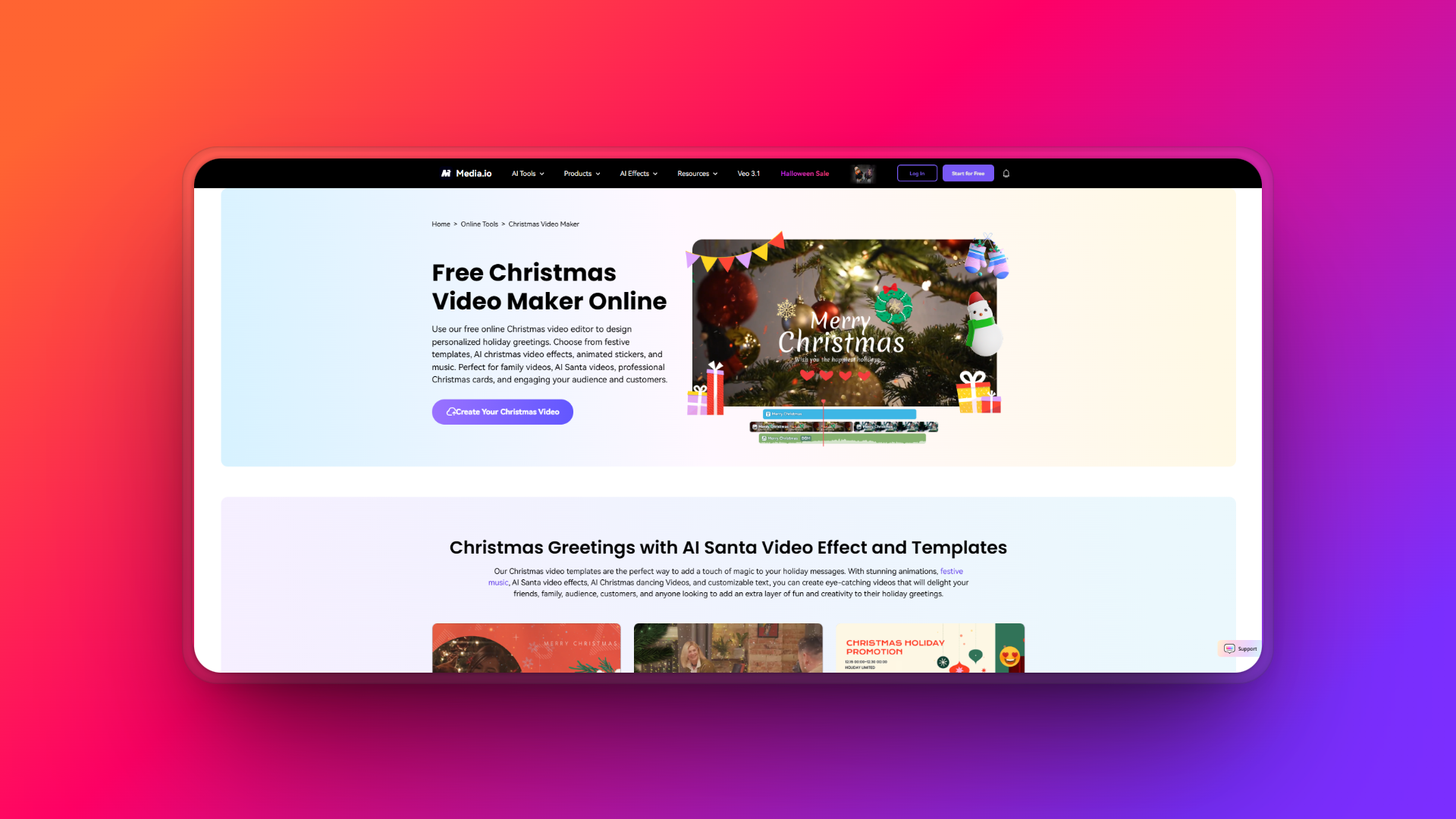 Media.io ile yapay zekalı Noel videoları oluşturma