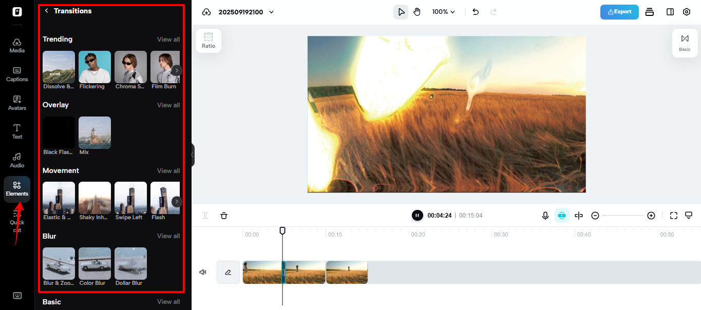 Transiciones fluidas en Pippit
