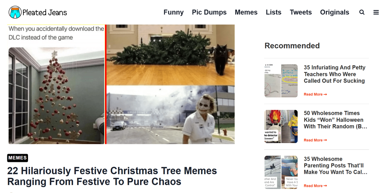 Interface of Pleated Jeans - another diverse source of Christmas tree memes