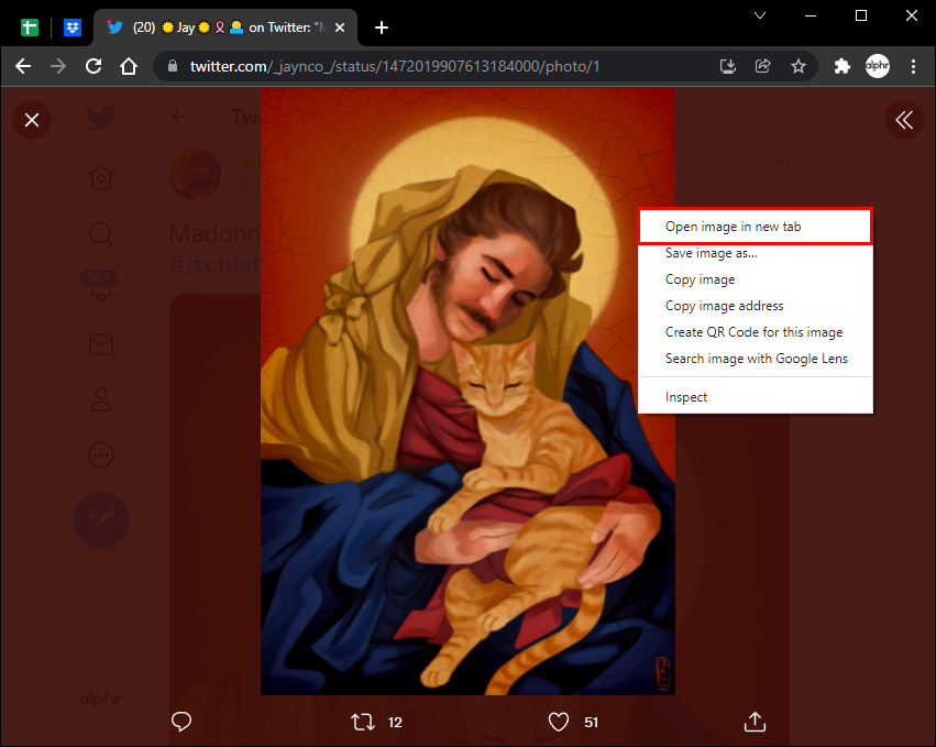 Open Twitter profile pic in a new tab