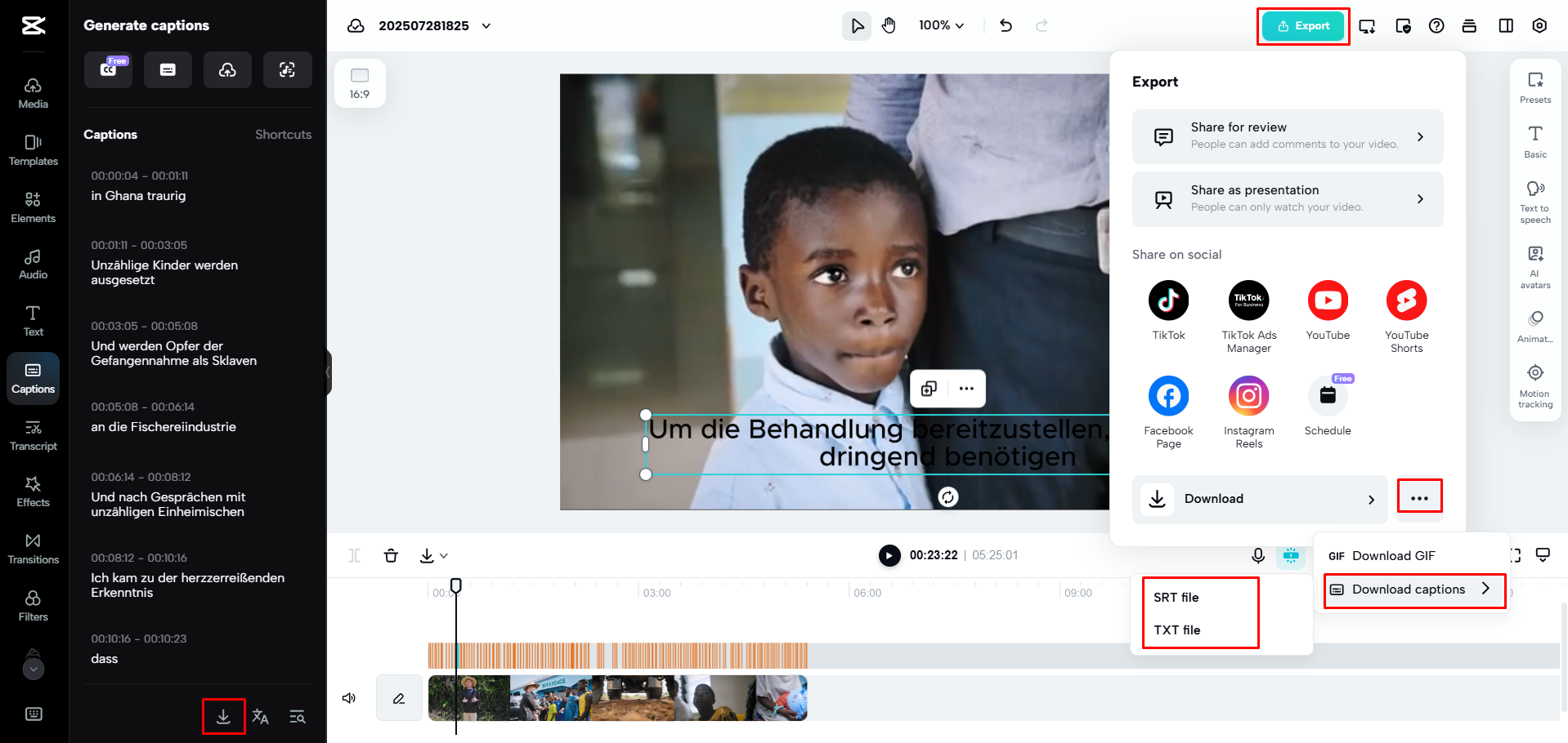 Ladda ner undertexterna från CapCut Web
