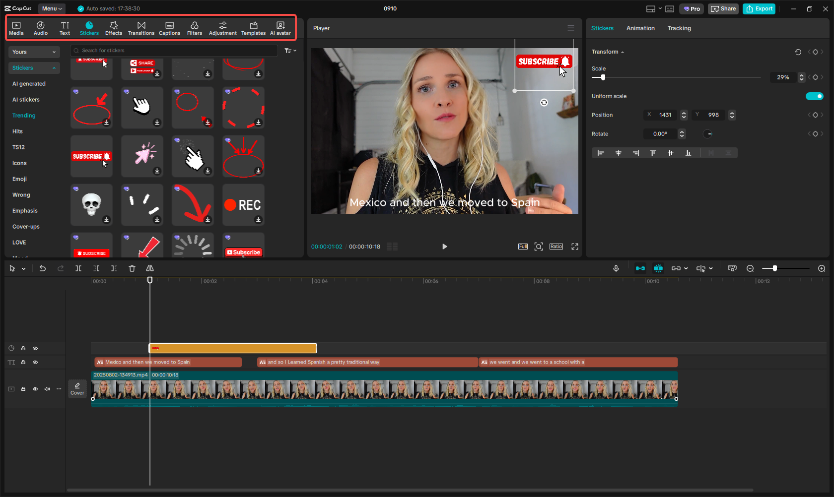 Adding elements in CapCut