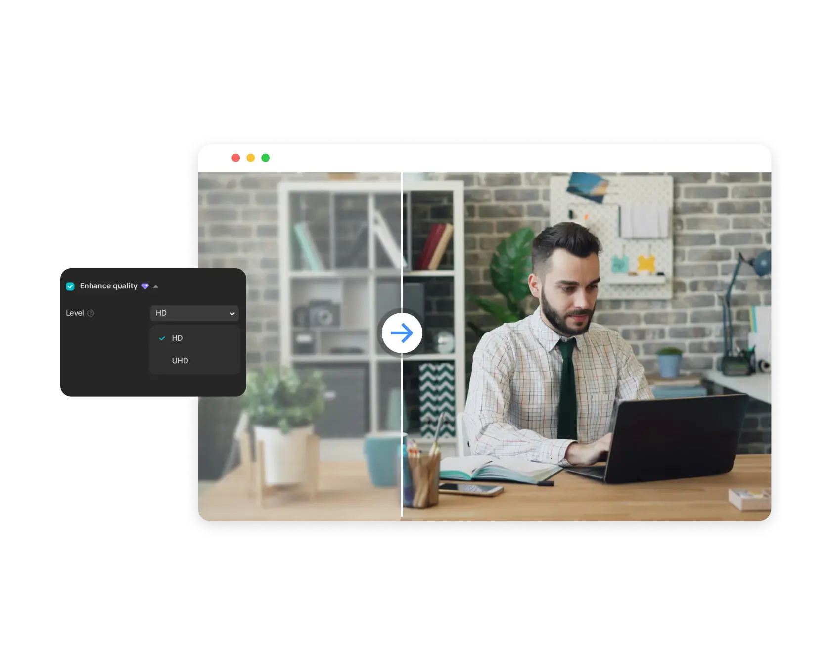 AI-video förbättrare för att höja klarheten