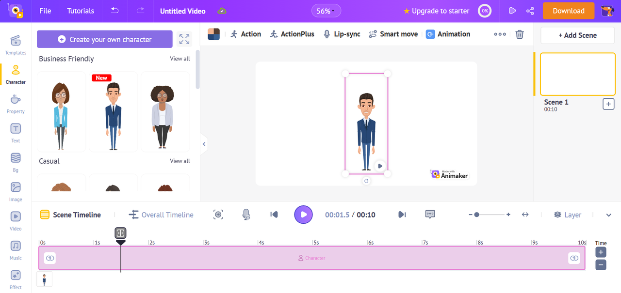Animaker Online-Animationshersteller-Schnittstelle