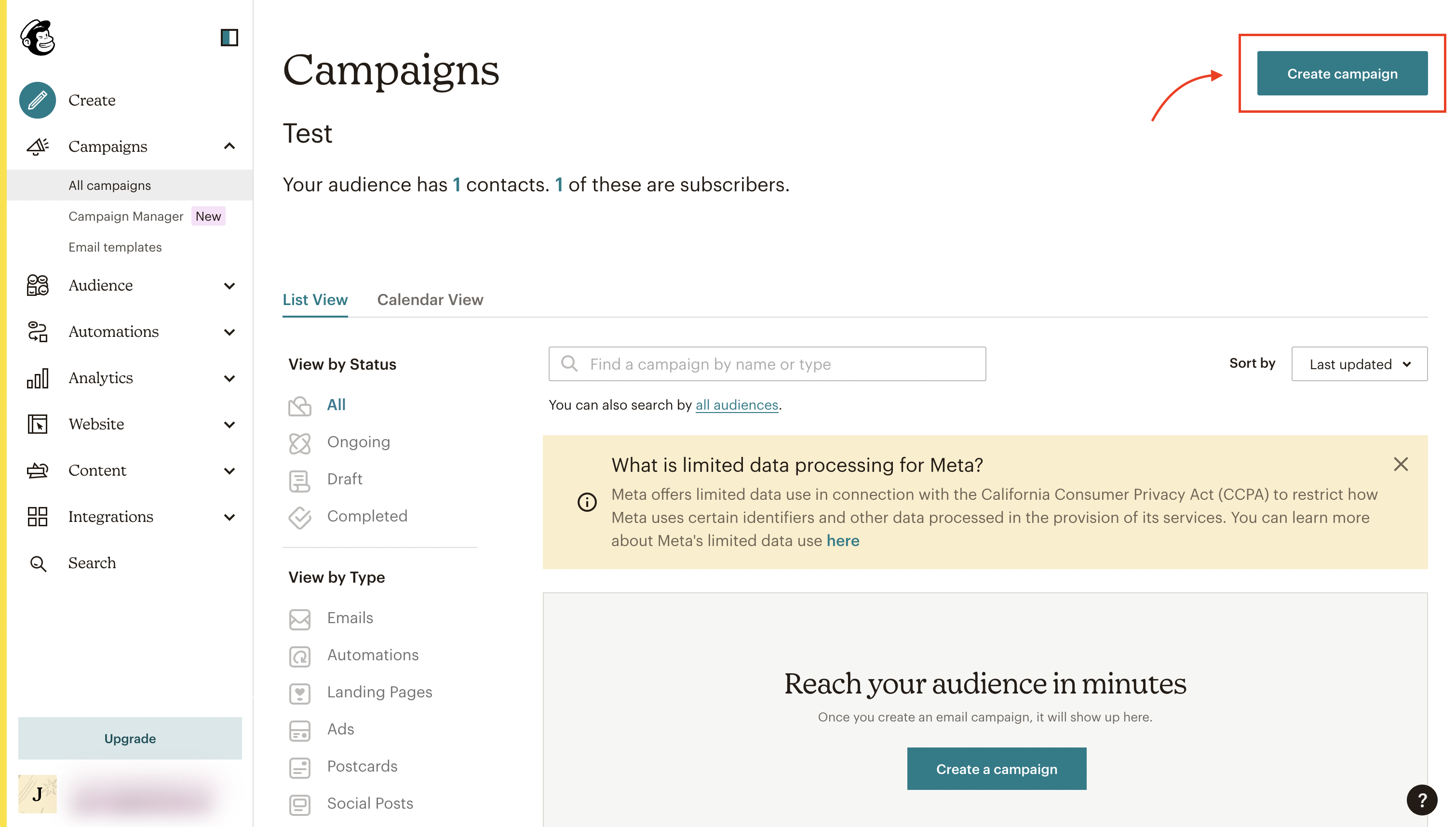 Mailchimp's interface
