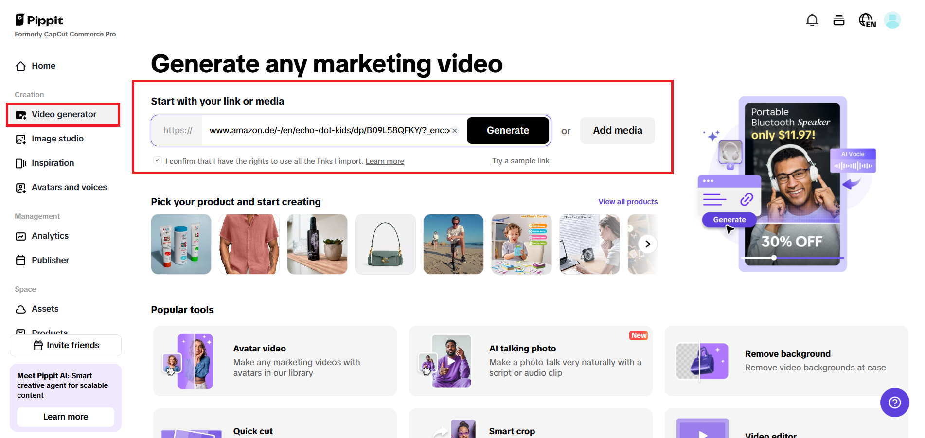 Enter a product link or add media