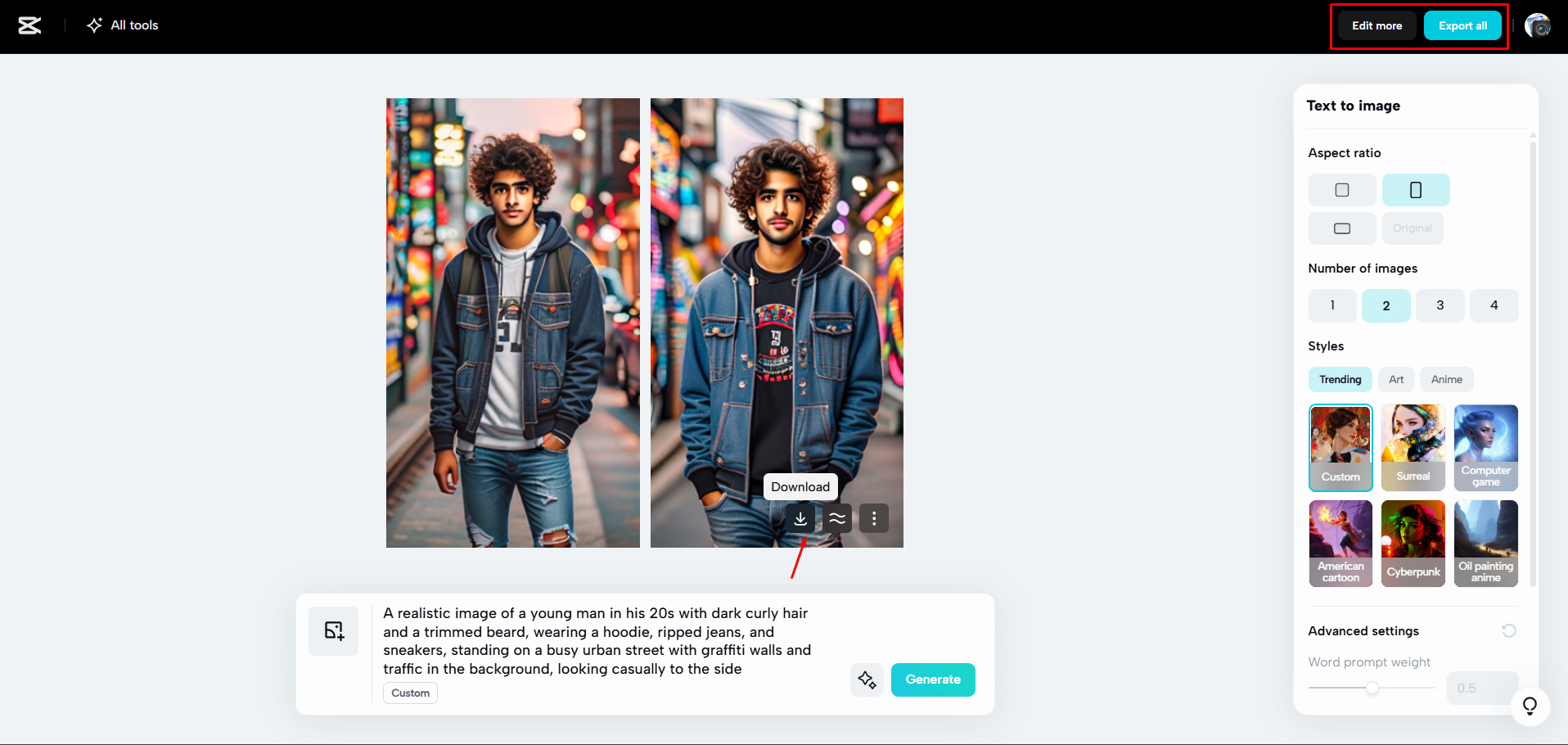 Mengunduh gambar dari CapCut Web