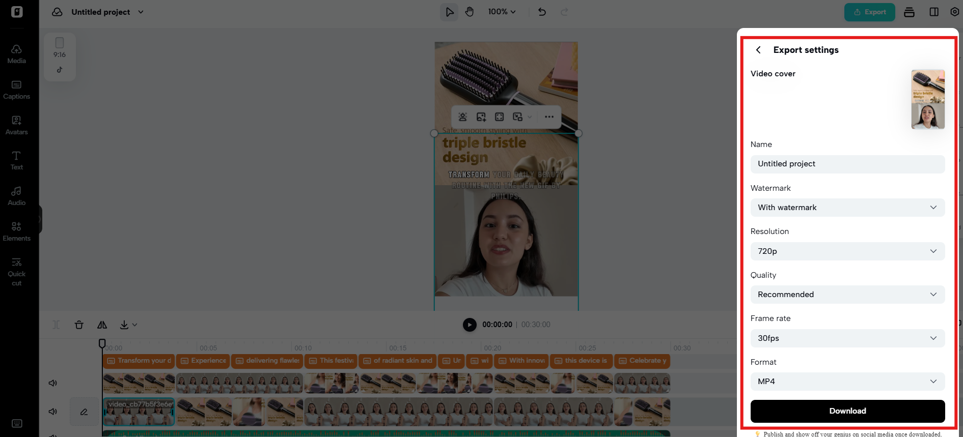Export the video