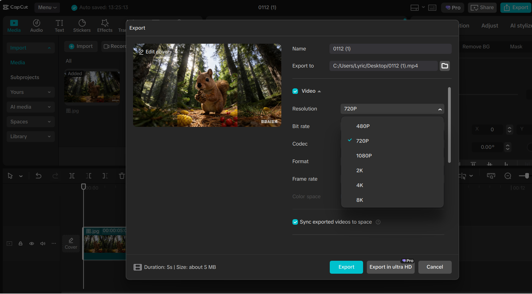 Cambia la risoluzione video nel CapCut desktop