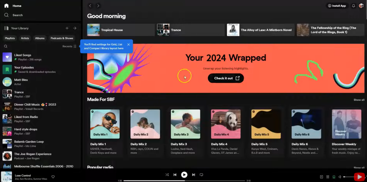 A Spotify Wrapped podcast az asztali számítógépen