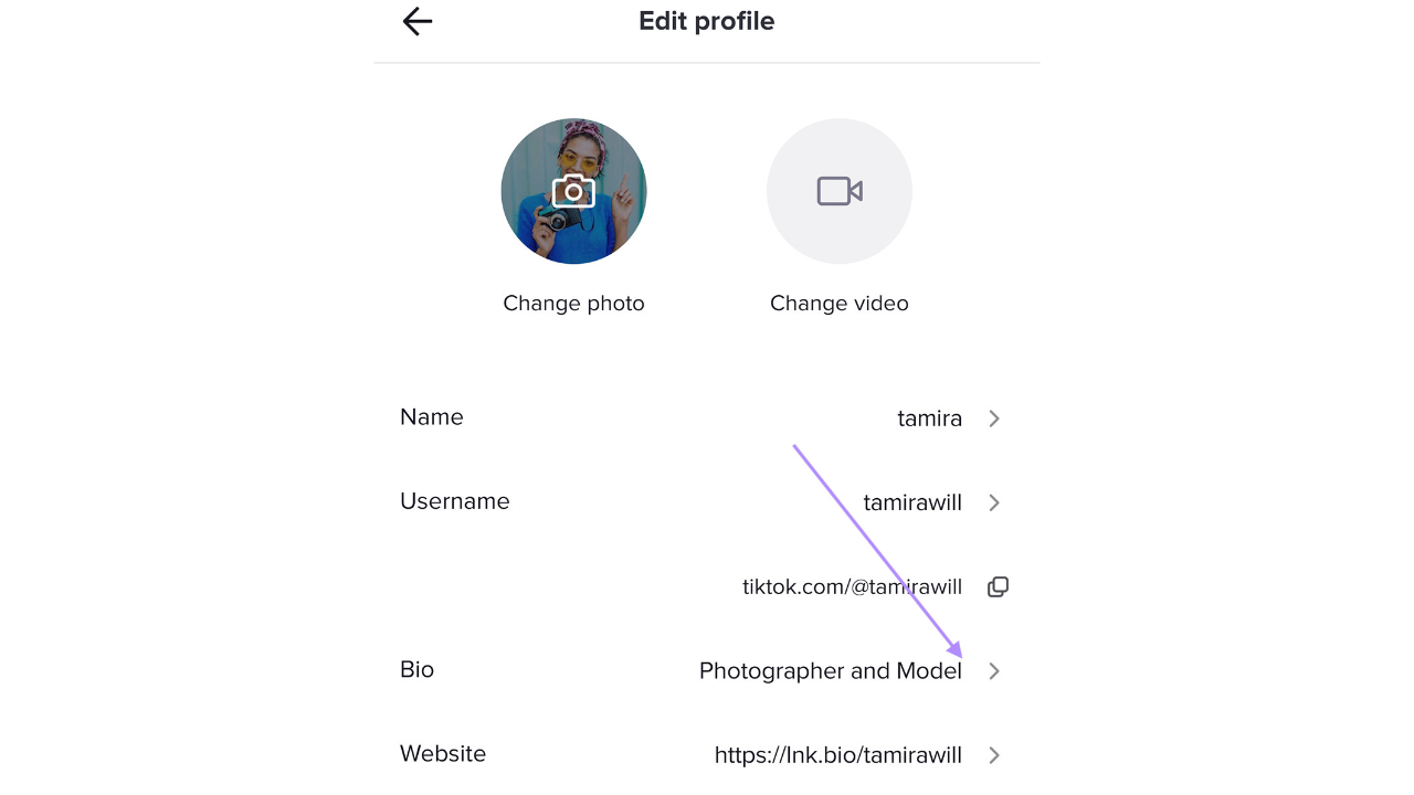 I-access ang seksyon ng bio