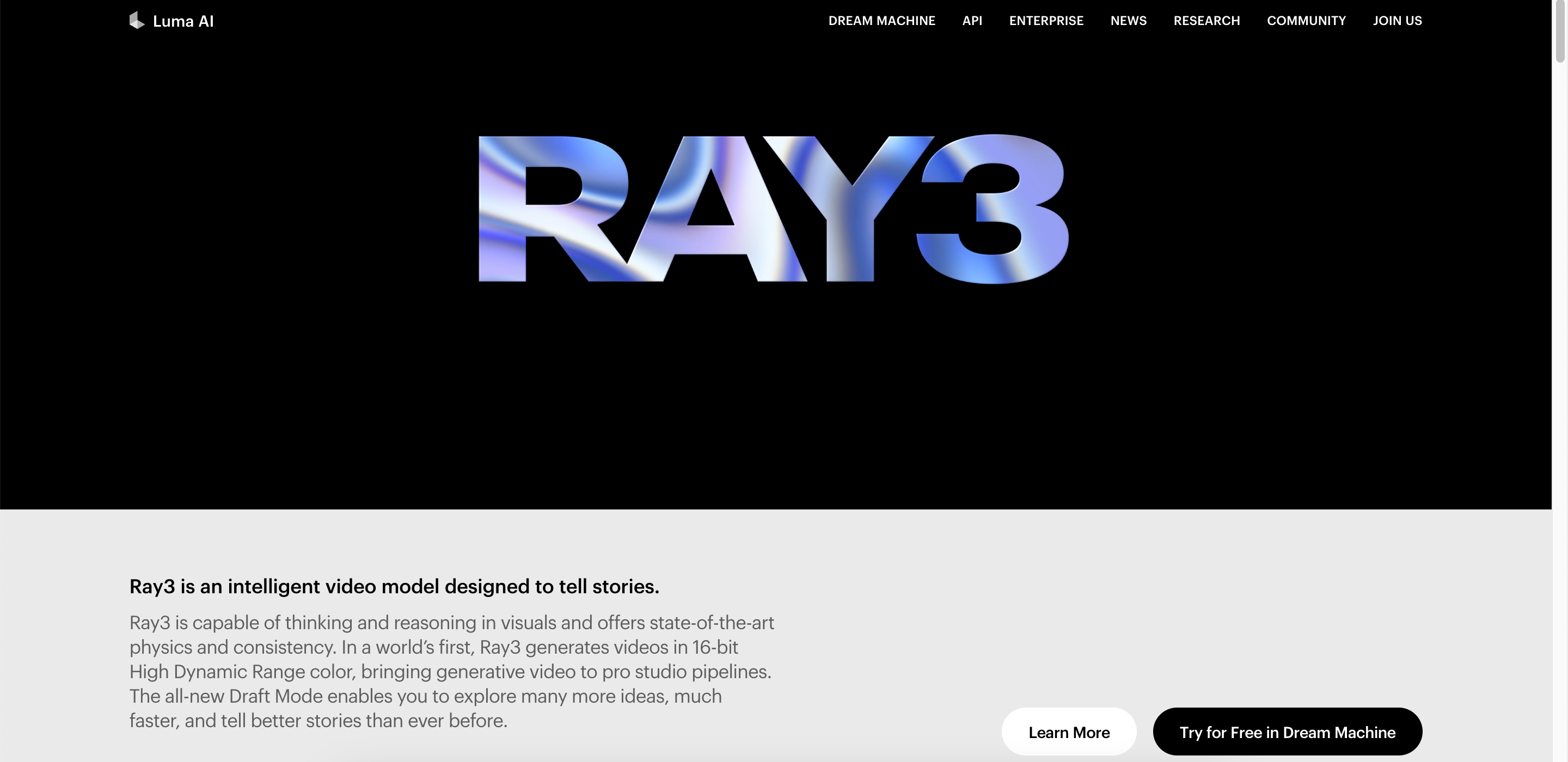 Página de inicio de Luma AI