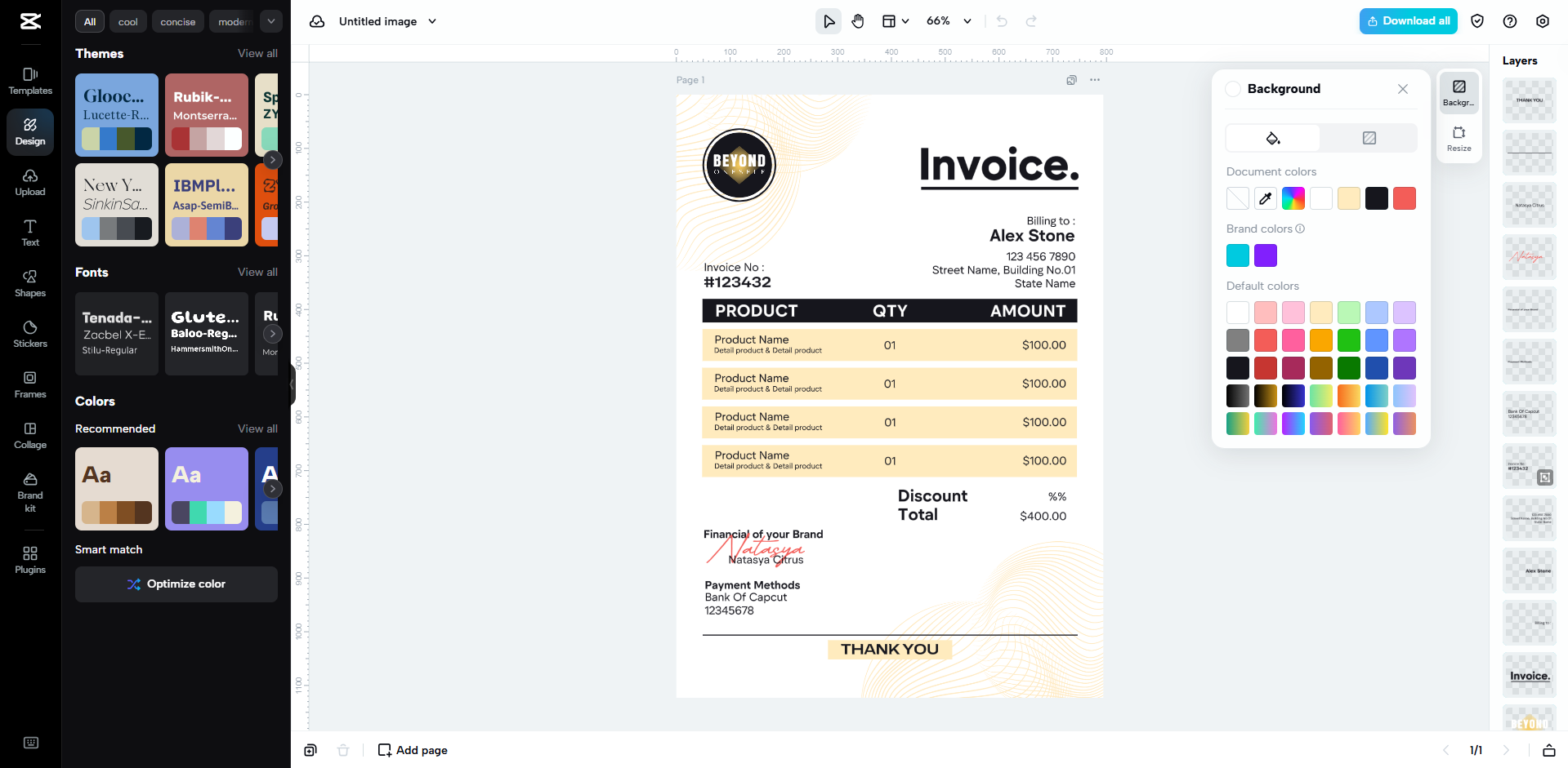 Interface of CapCut Web - an easy to use invoice generator
