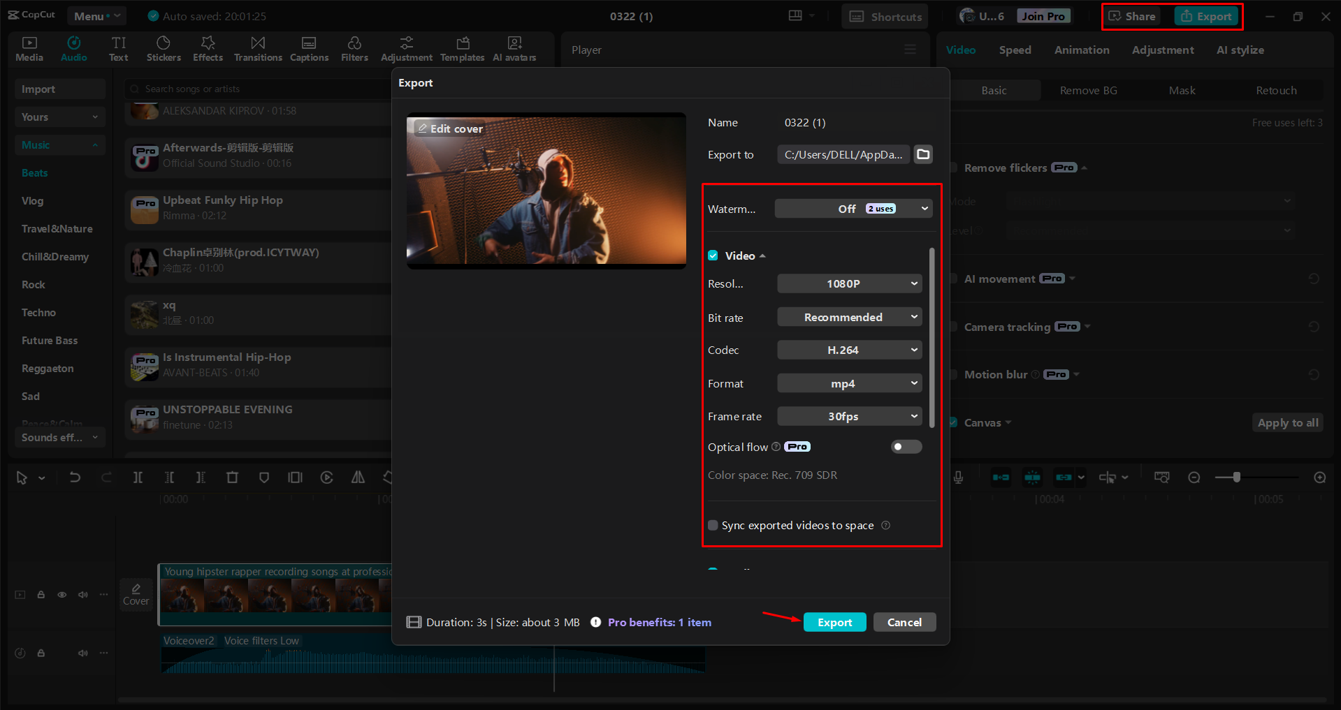 Exportar um vídeo do editor de vídeo para desktop CapCut