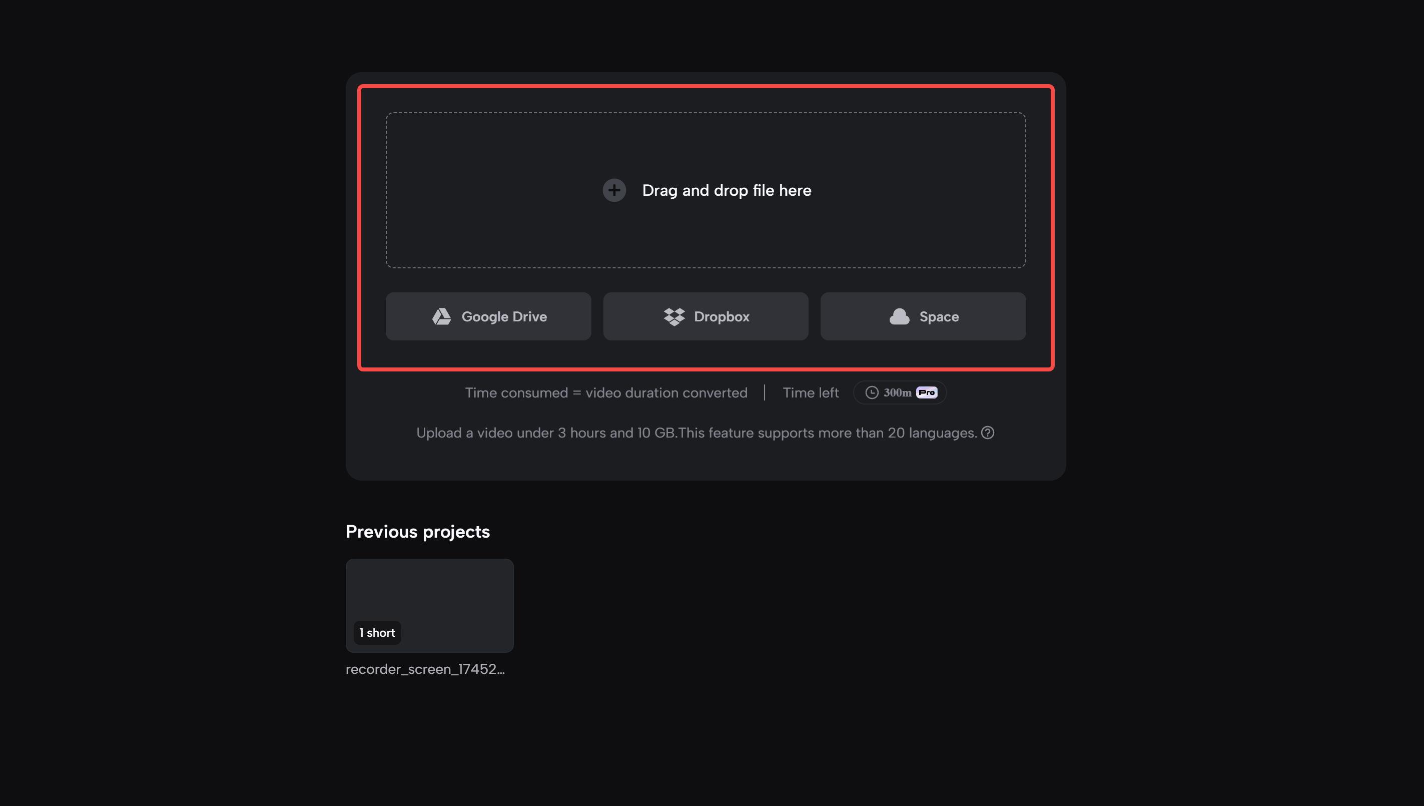 Uploading the video file in CapCut's long video to the shorts tool