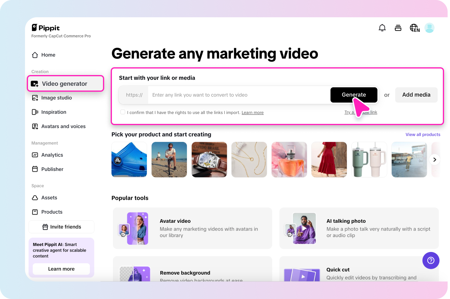 Upload product links or media