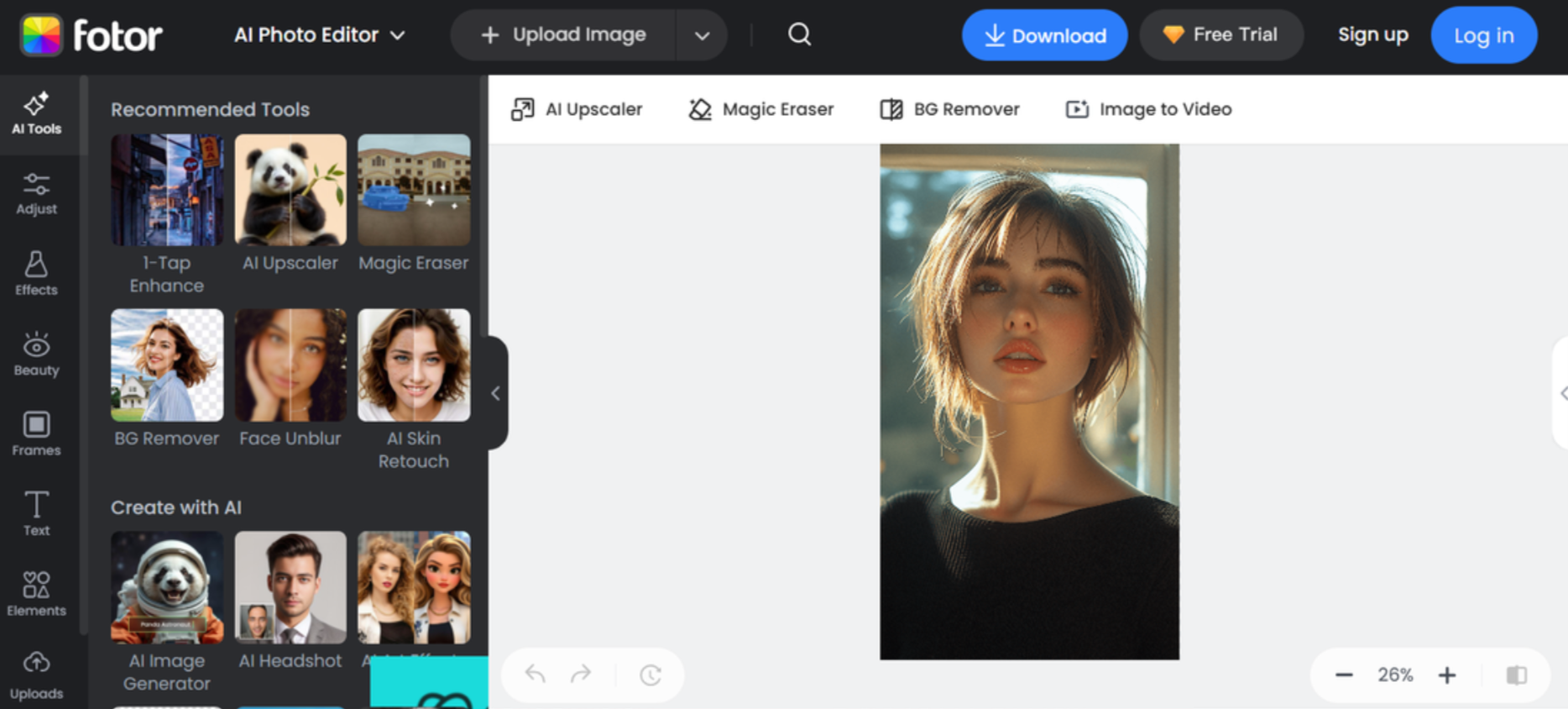 Fotor interface — free basic photo editor for PC and Mac