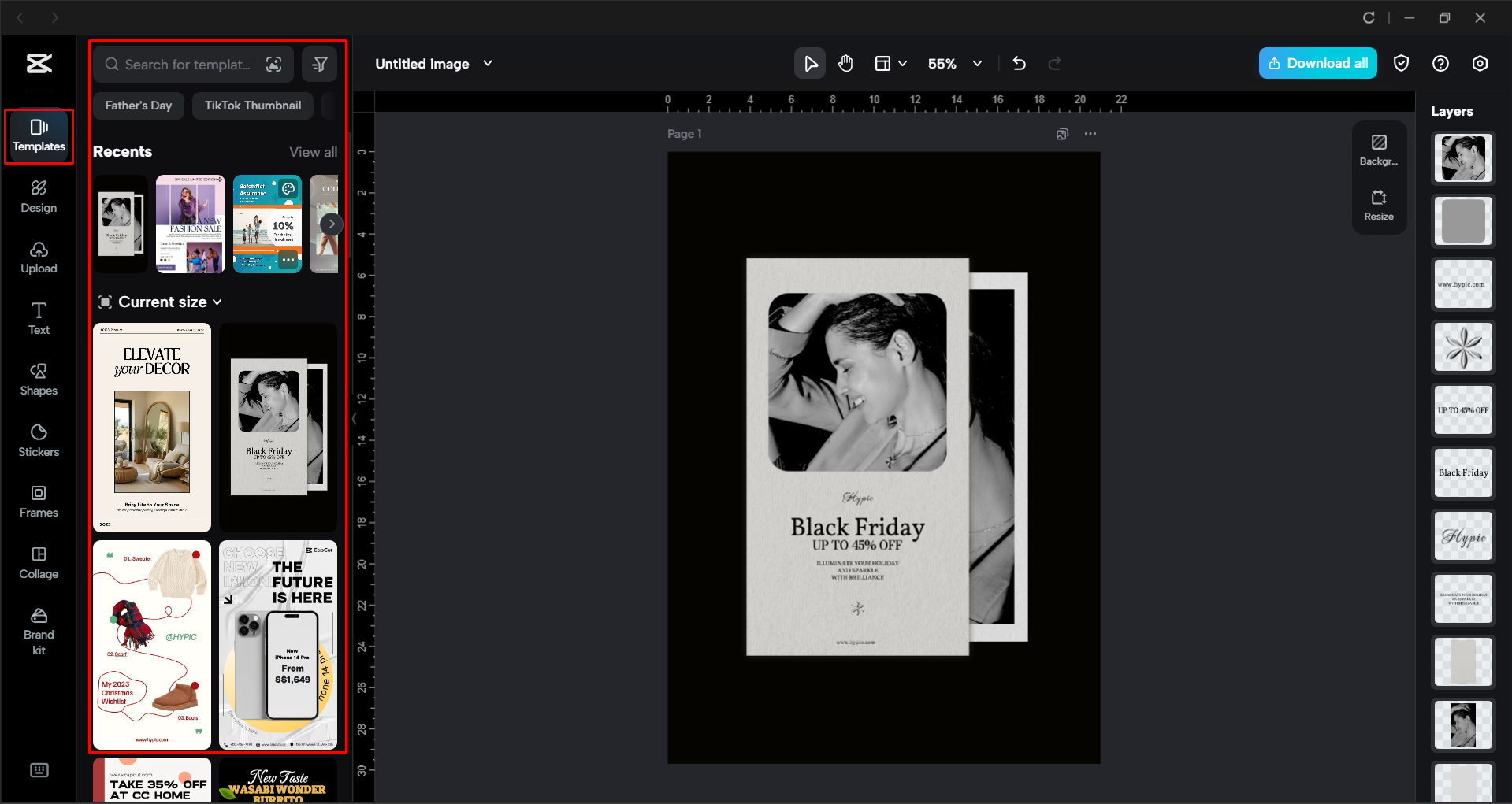 Een geschikte flyer-sjabloon kiezen in de CapCut desktop video-editor