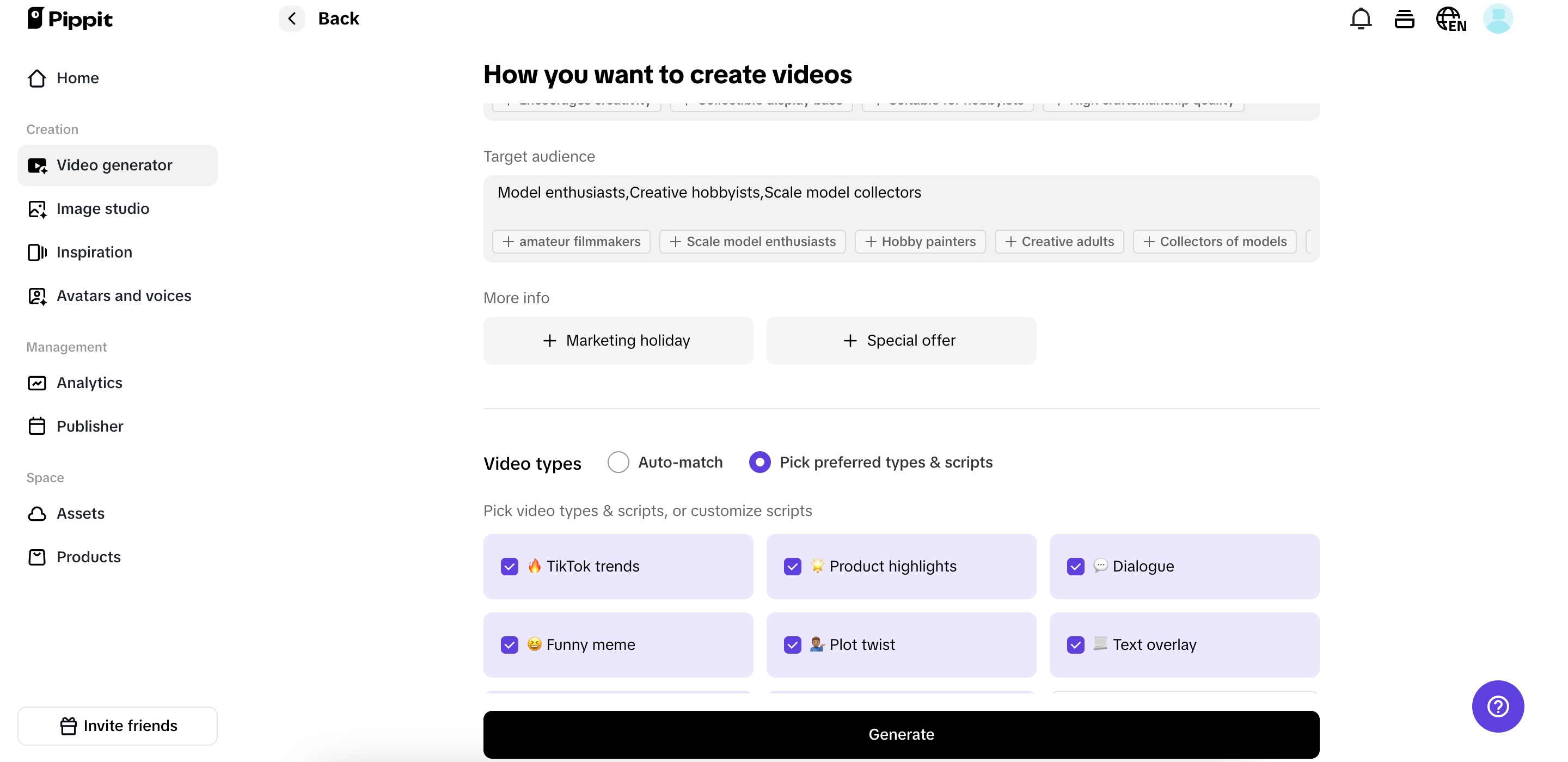 Custom generative video settings