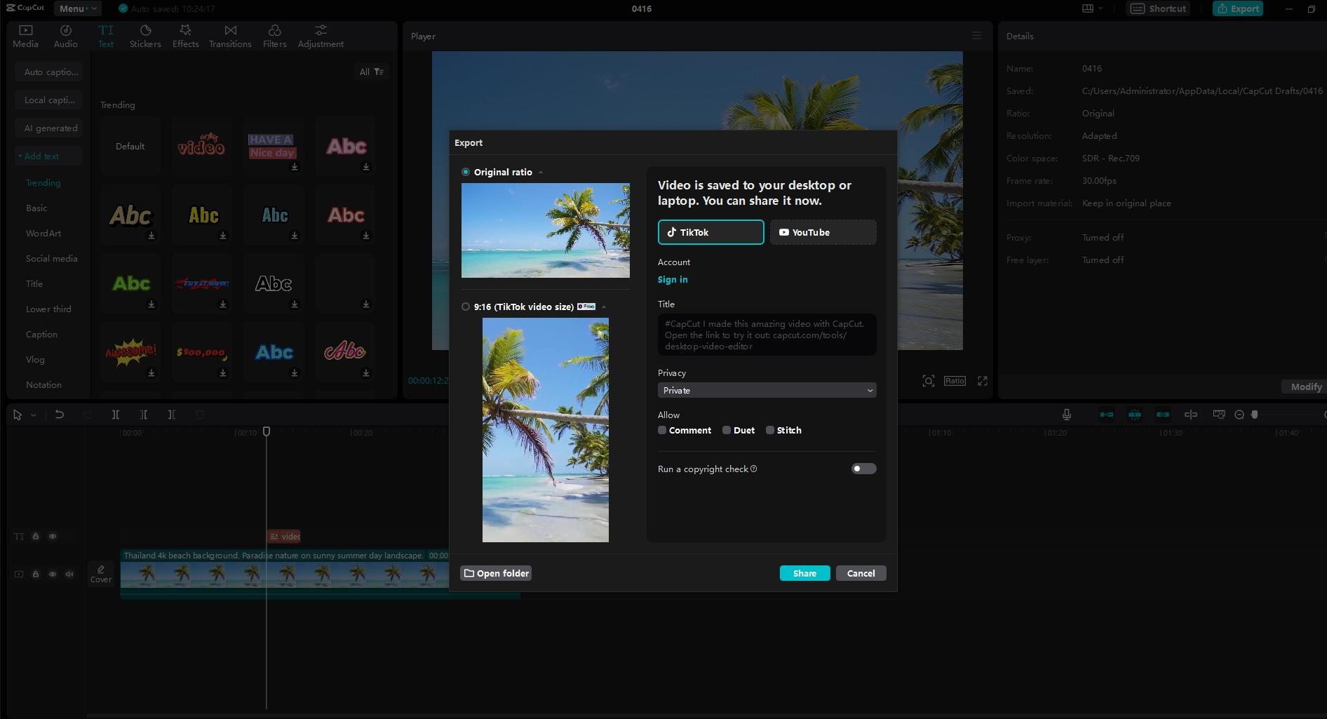 the "Export" button