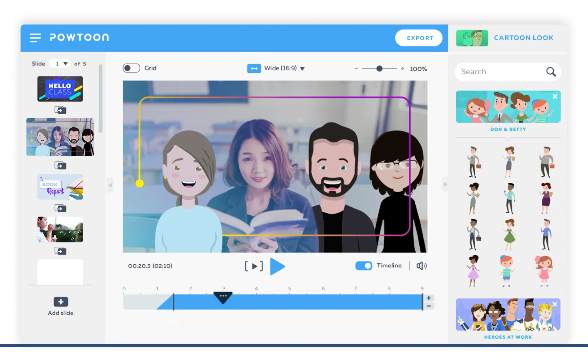 Interfaccia di Powtoon - il software di animazione dei cartoni animati più apprezzato