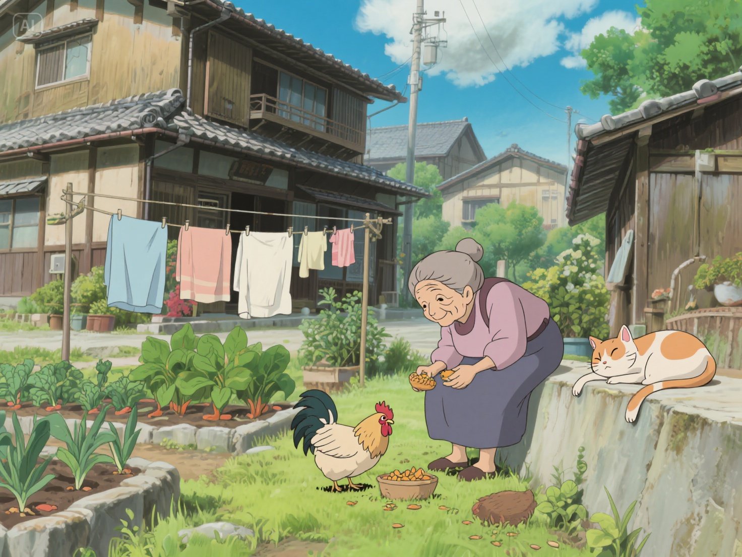 AI tarafından oluşturulan ghibli ile sessiz köy anı