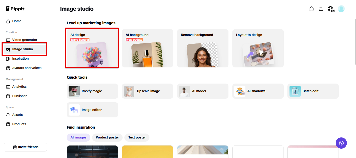 Accessing Pippit's AI design