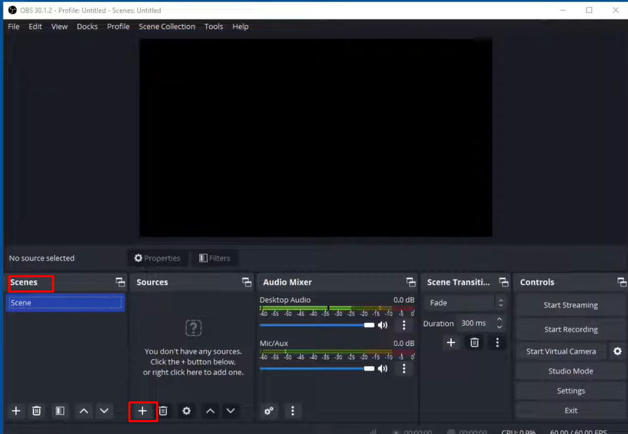 Pagse-set up ng eksena sa OBS screen recorder nang libre