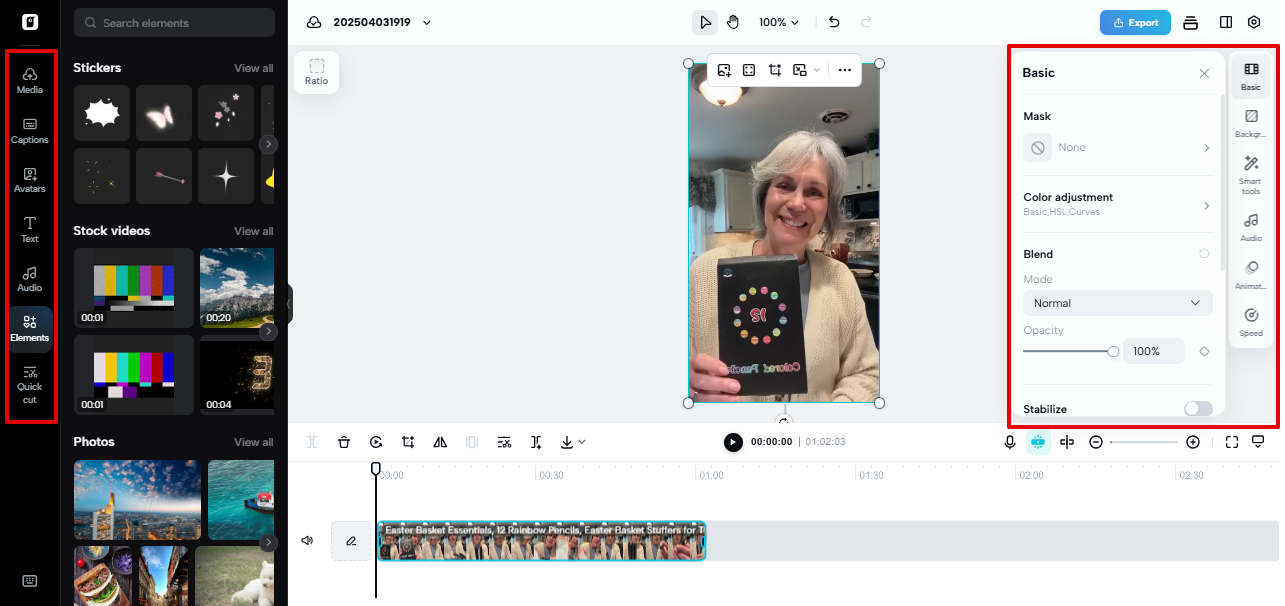Pippit editing interface