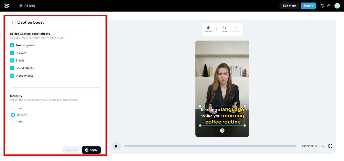 CapCut Web caption boost