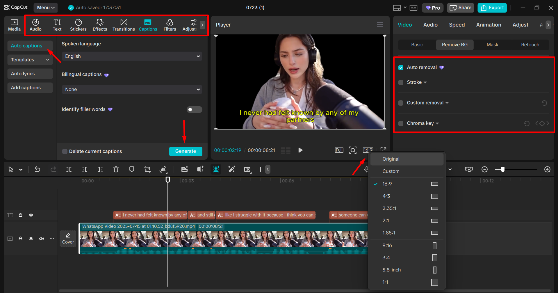 Customizing the video from the CapCut desktop video editor