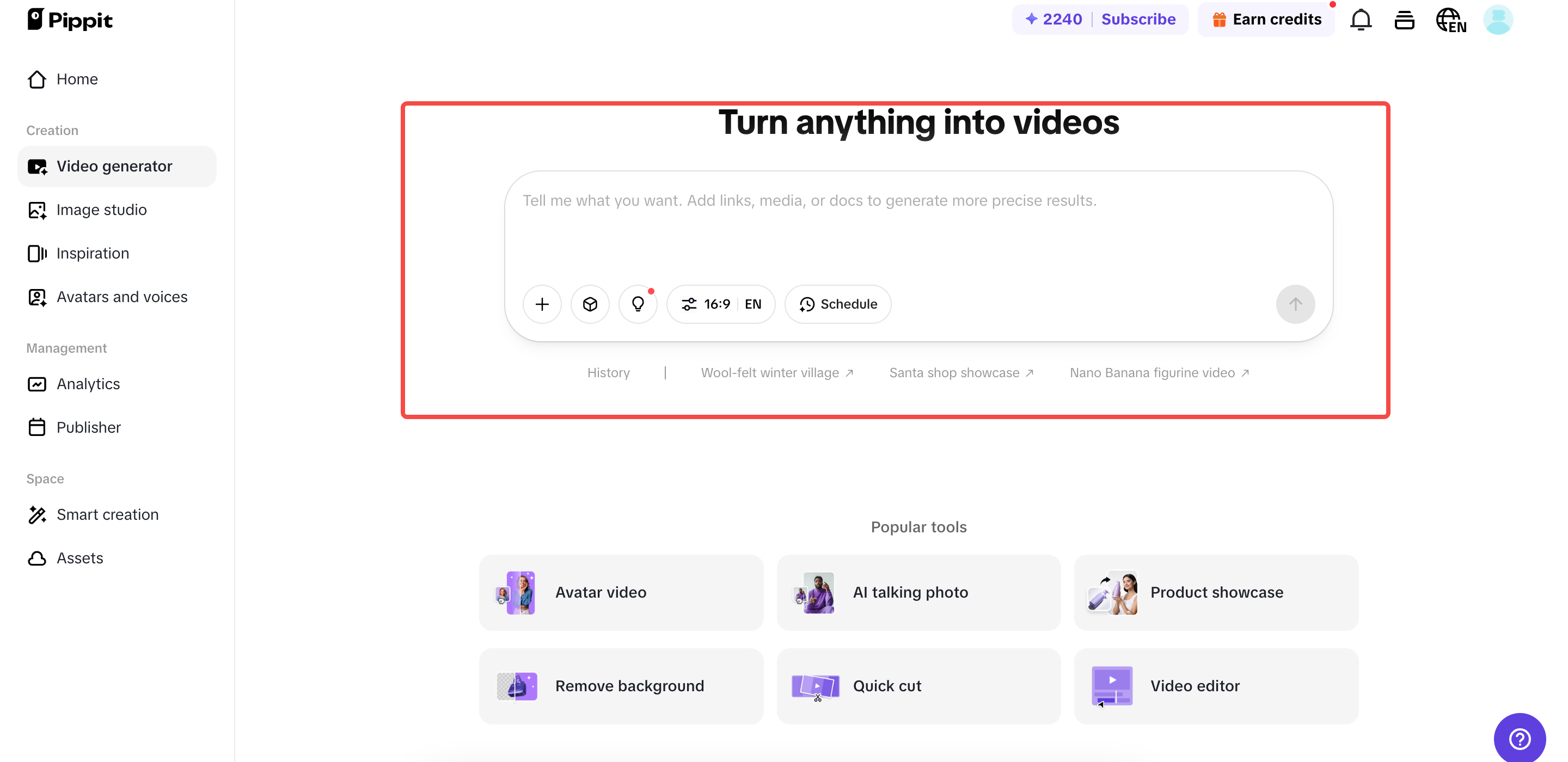 Go to the ''video generator'' interface