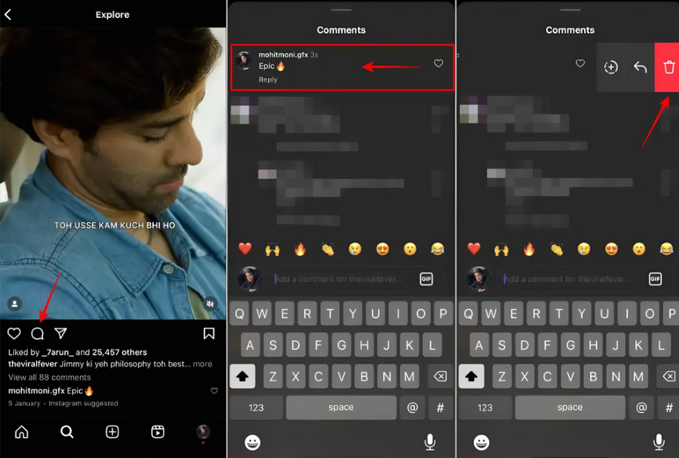 Cep telefonunda tek bir Instagram yorumunu silin