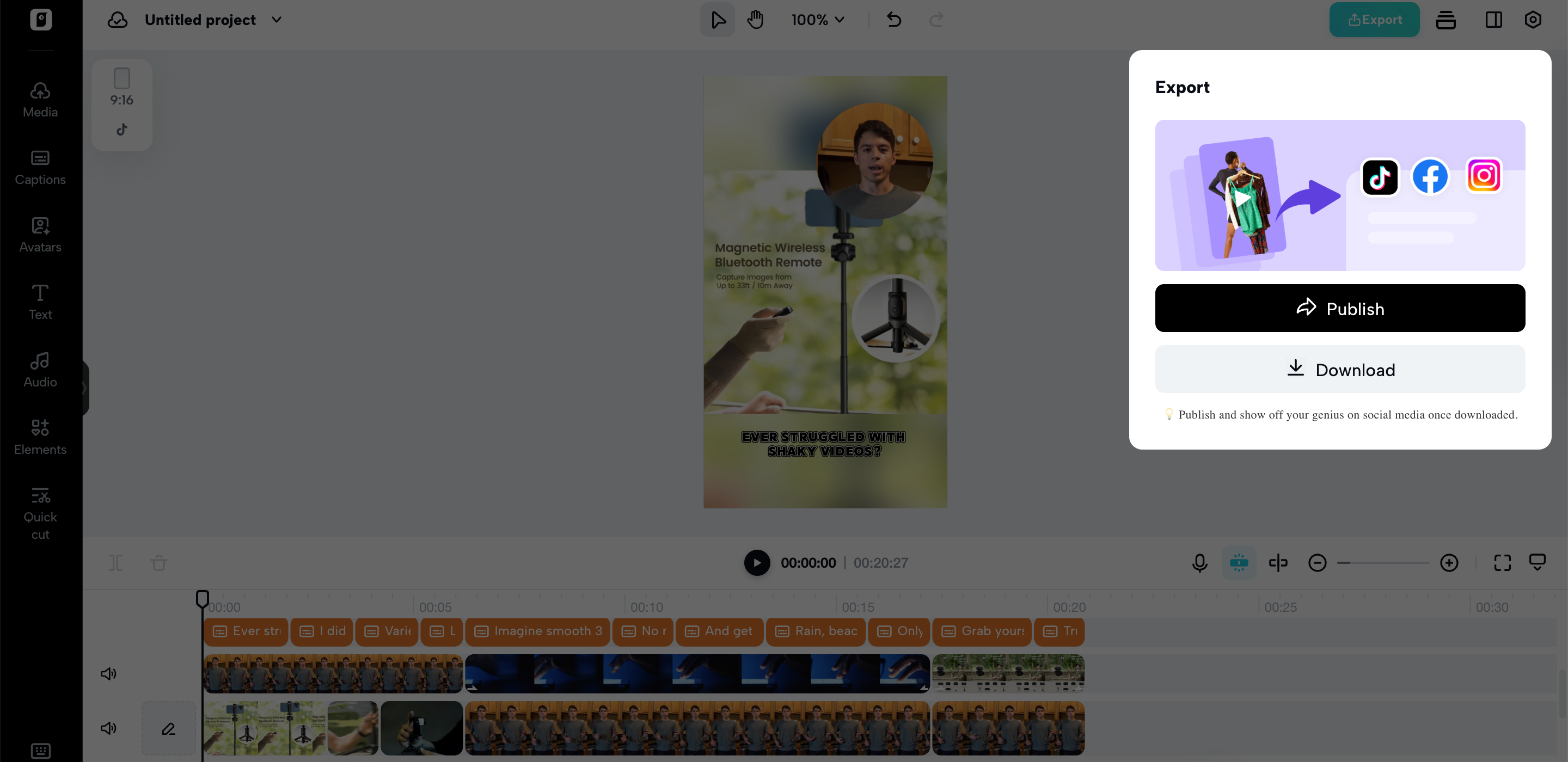 Publish or download your created video