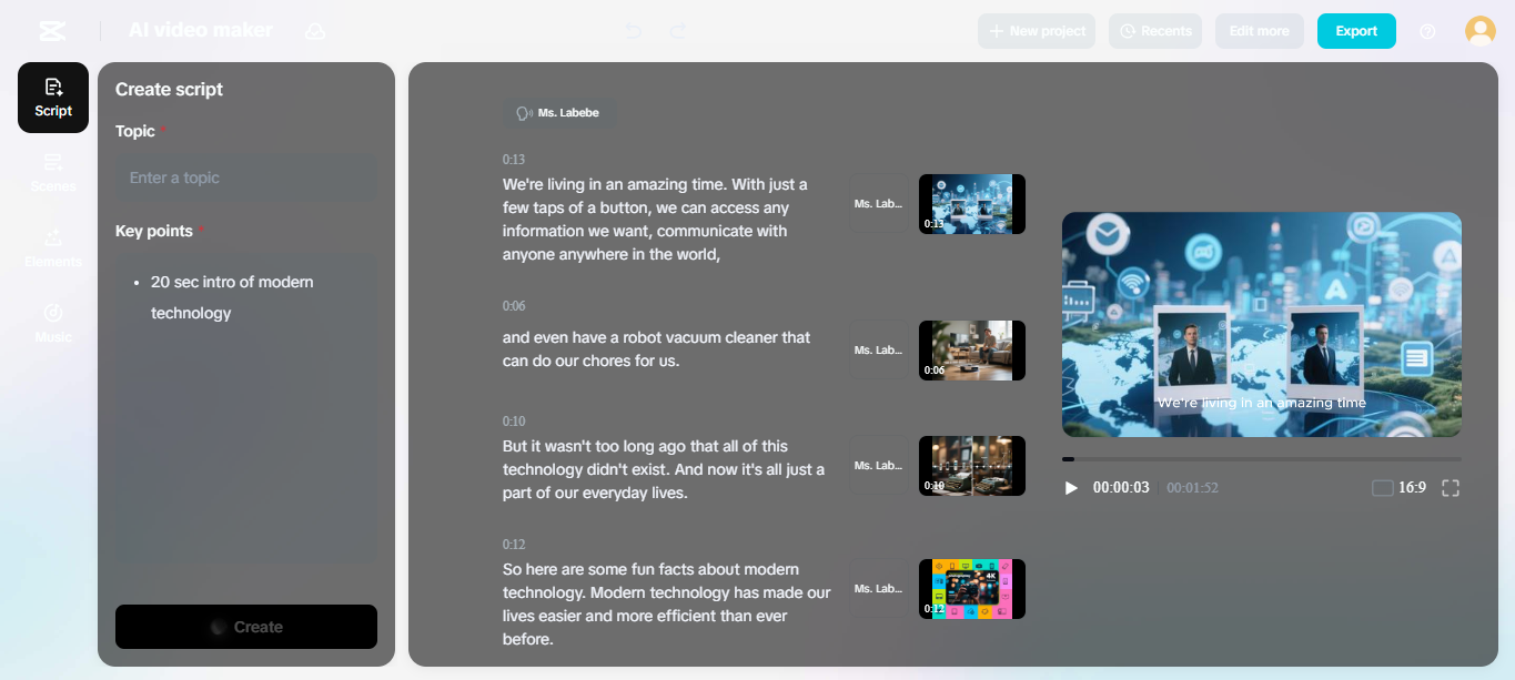 Interface of the CapCut desktop video editor -  the best AI Video Intro