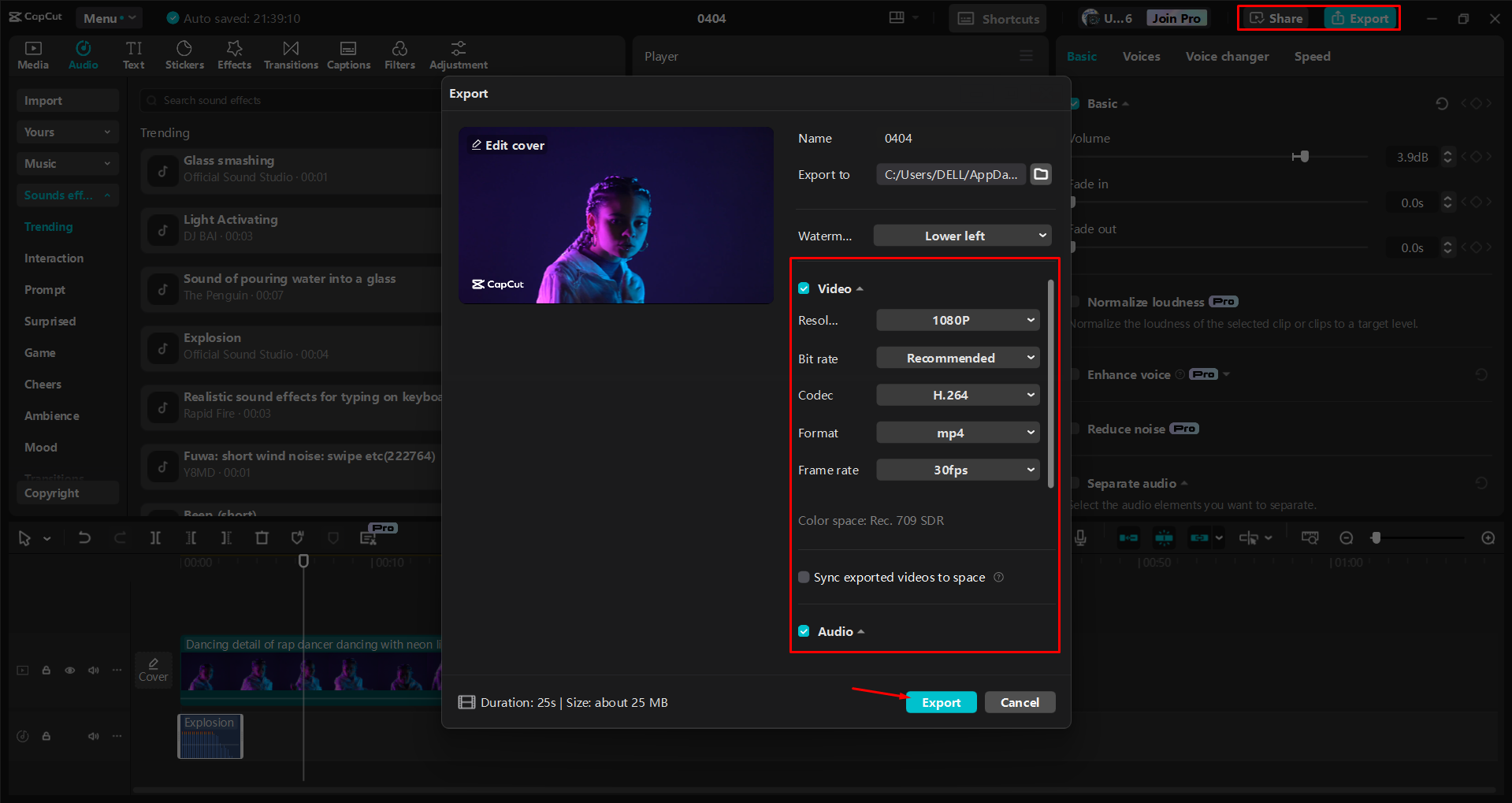 Exporting a video from the CapCut desktop video editor