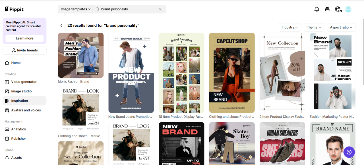 Access inspiration and select an image template