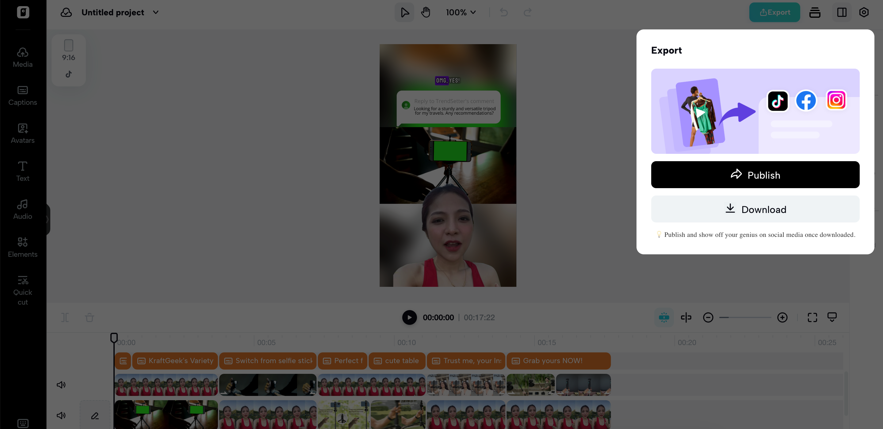 Publish or download your created video
