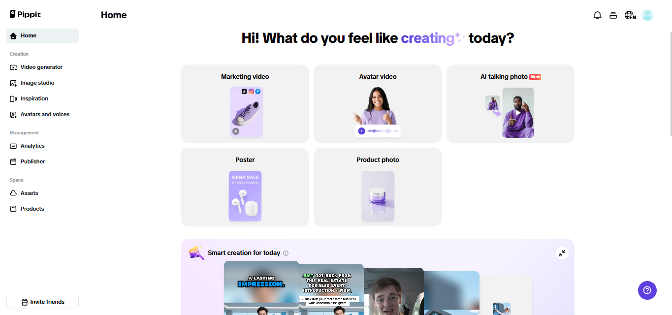 Pippit AI homepage