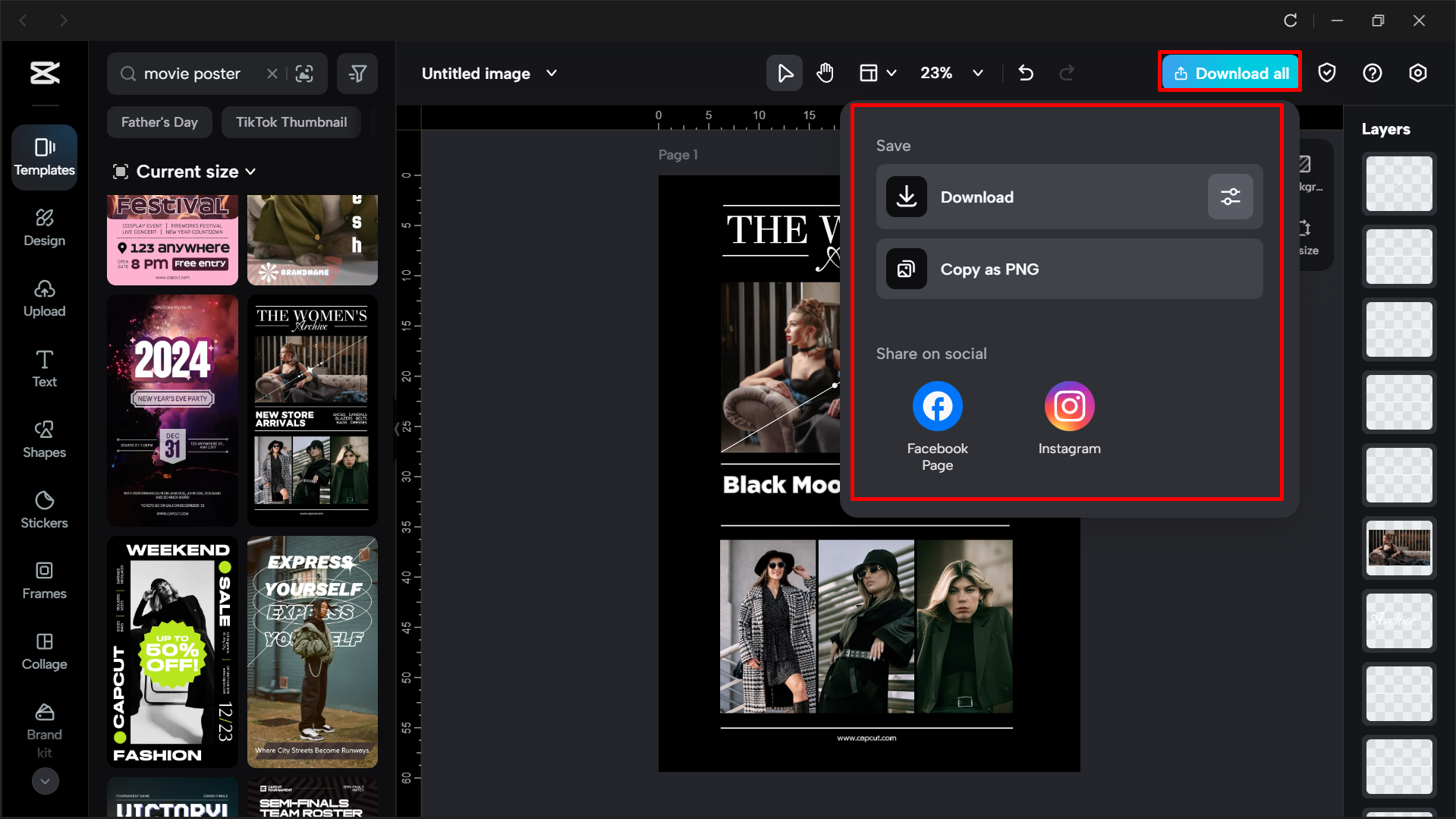 Exporting the template from the CapCut desktop video editor