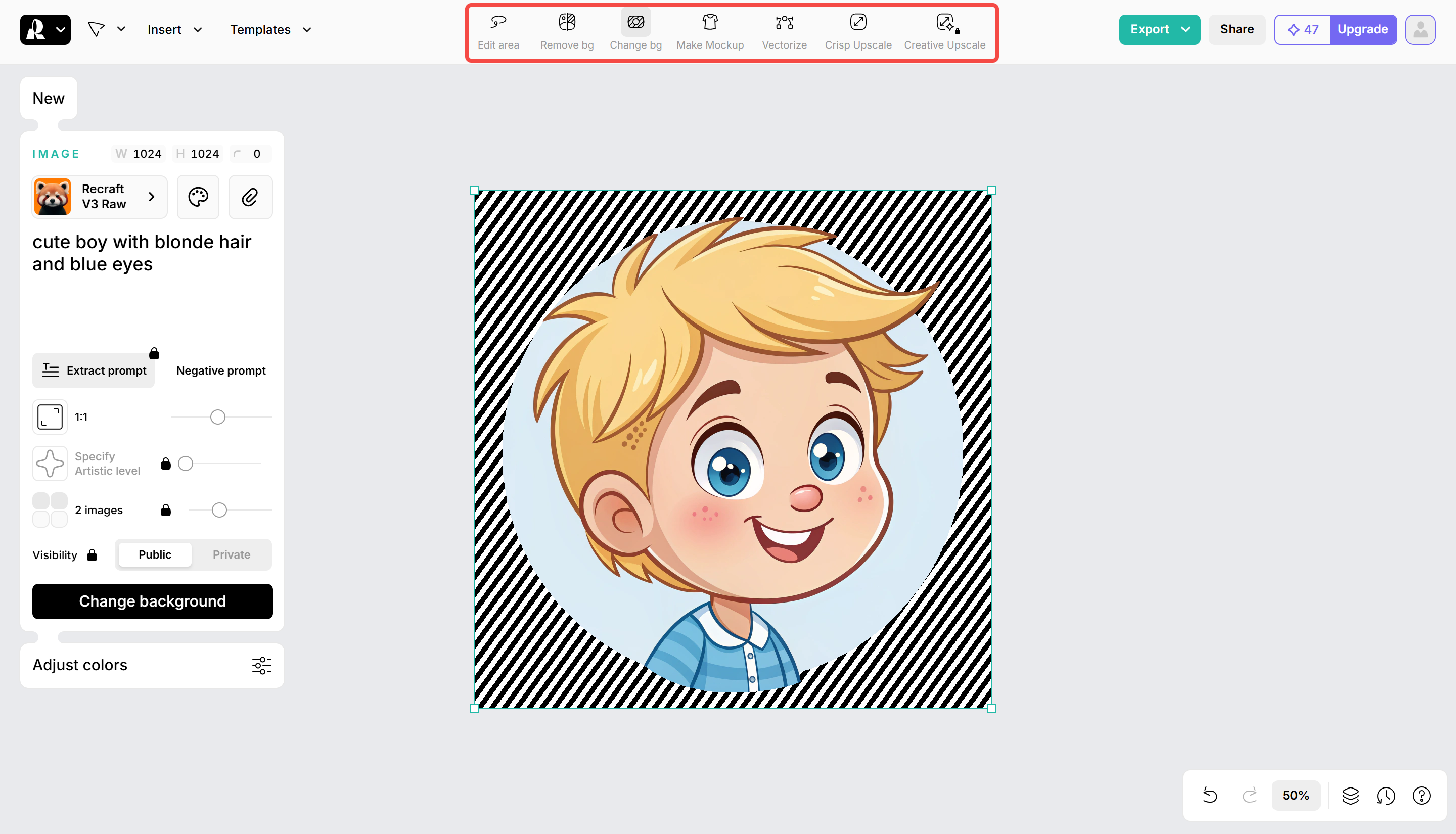 Customizing the AI generated image in Recraft AI
