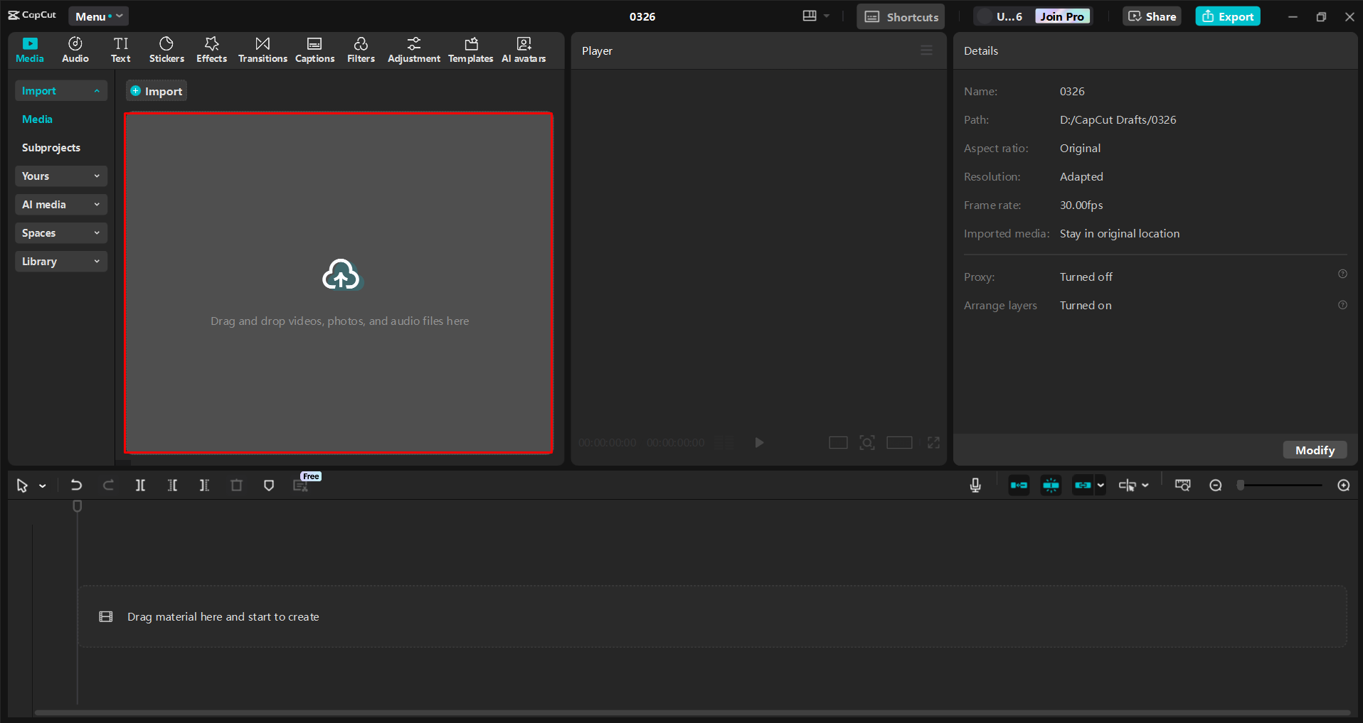 Importieren eines Videos in den CapCut Desktop-Video-Editor