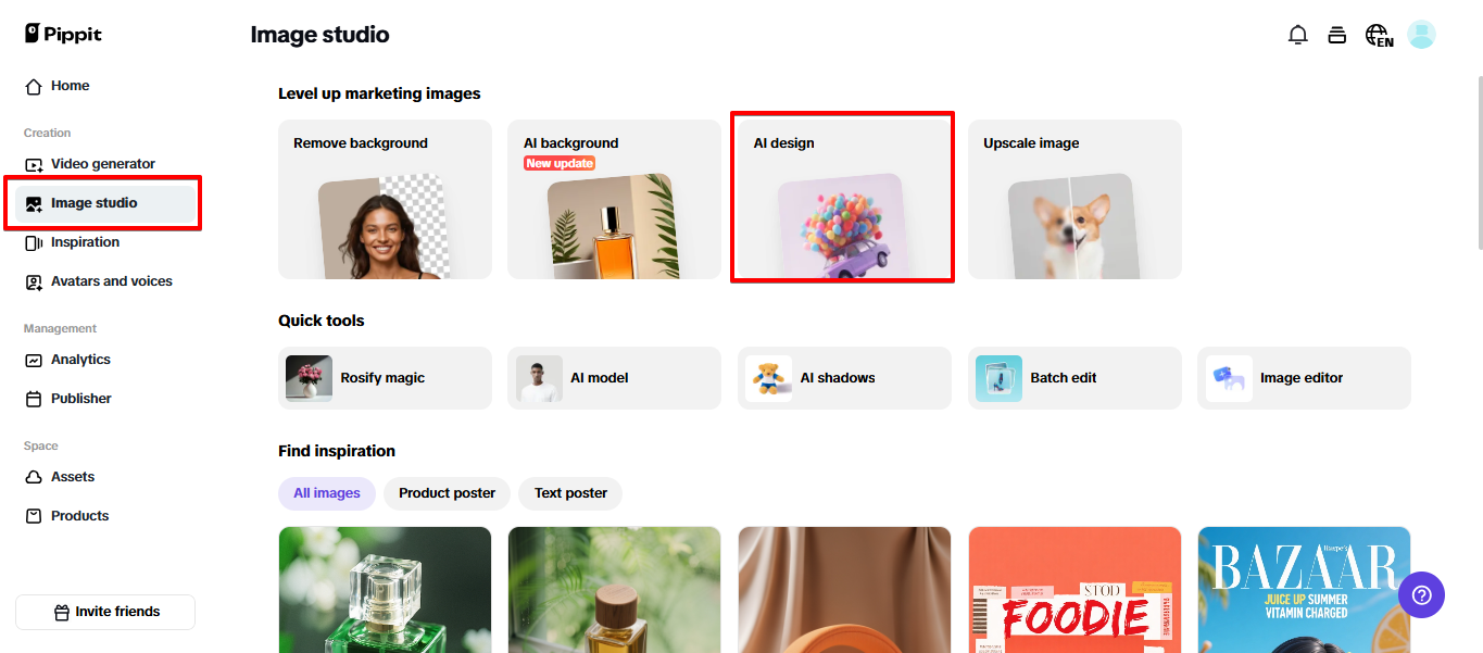 Open AI design tool in Pippit