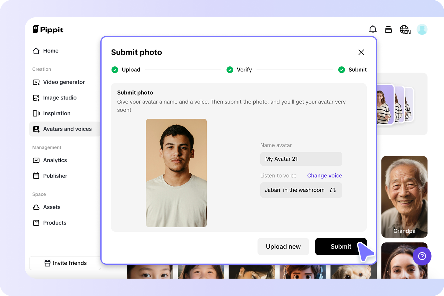 Set name, voice and submit