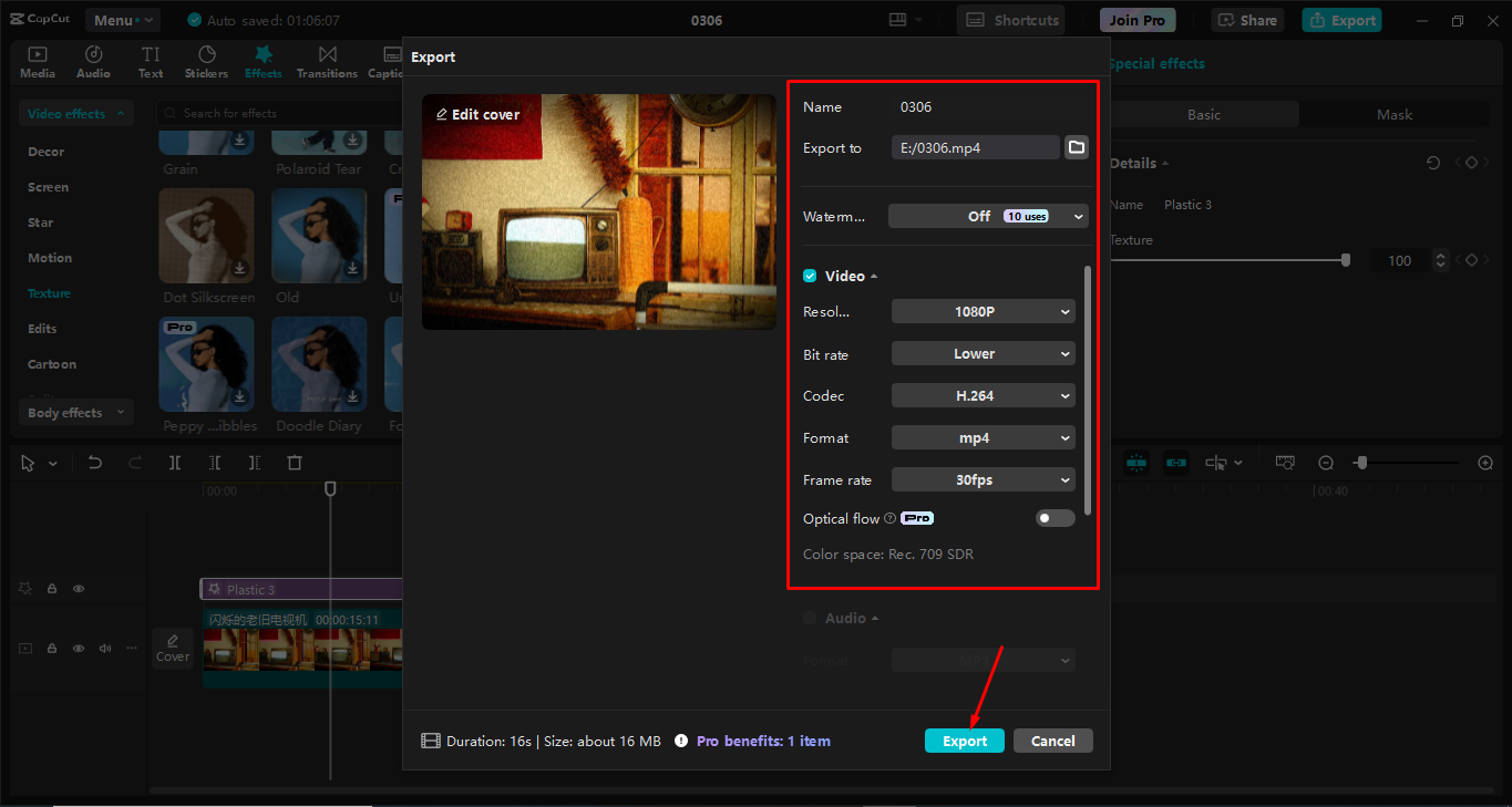 Esportazione video dall' CapCut editor video desktop
